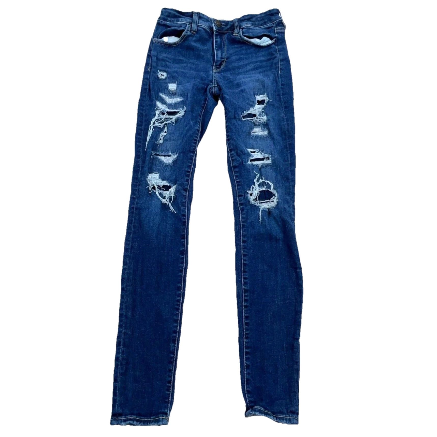American Eagle Outfitters American Eagle Outfitters Jeans Women 4 Long Jegging Dark Wash Distressed? No, Solid Blue 5-Pocket Regular Rise Mid Inseam 30 in Size 27" / US 4 / IT 40 - 2 Thumbnail