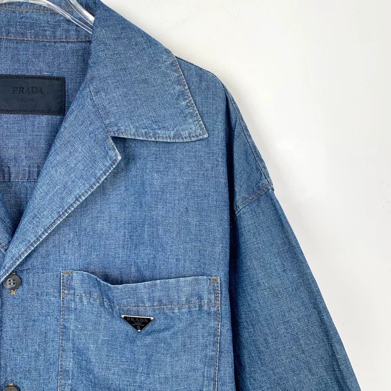 Prada Prada 23 blue logo triangle lapel cotton short-sleeved deni Size US M / EU 48-50 / 2 - 3 Thumbnail