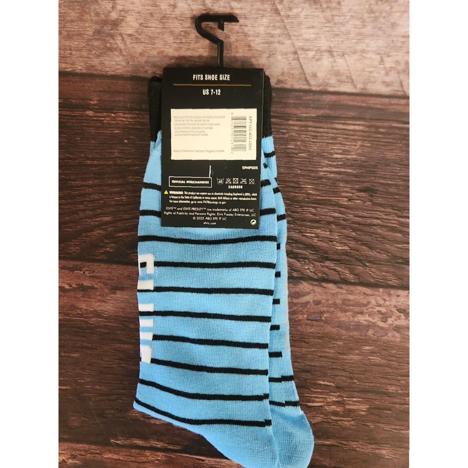 Silhouette ELVIS PRESLEY Socks Crew 7-12 OSFM Blue Black Striped Silhouette Print Mens Size ONE SIZE - 2 Thumbnail