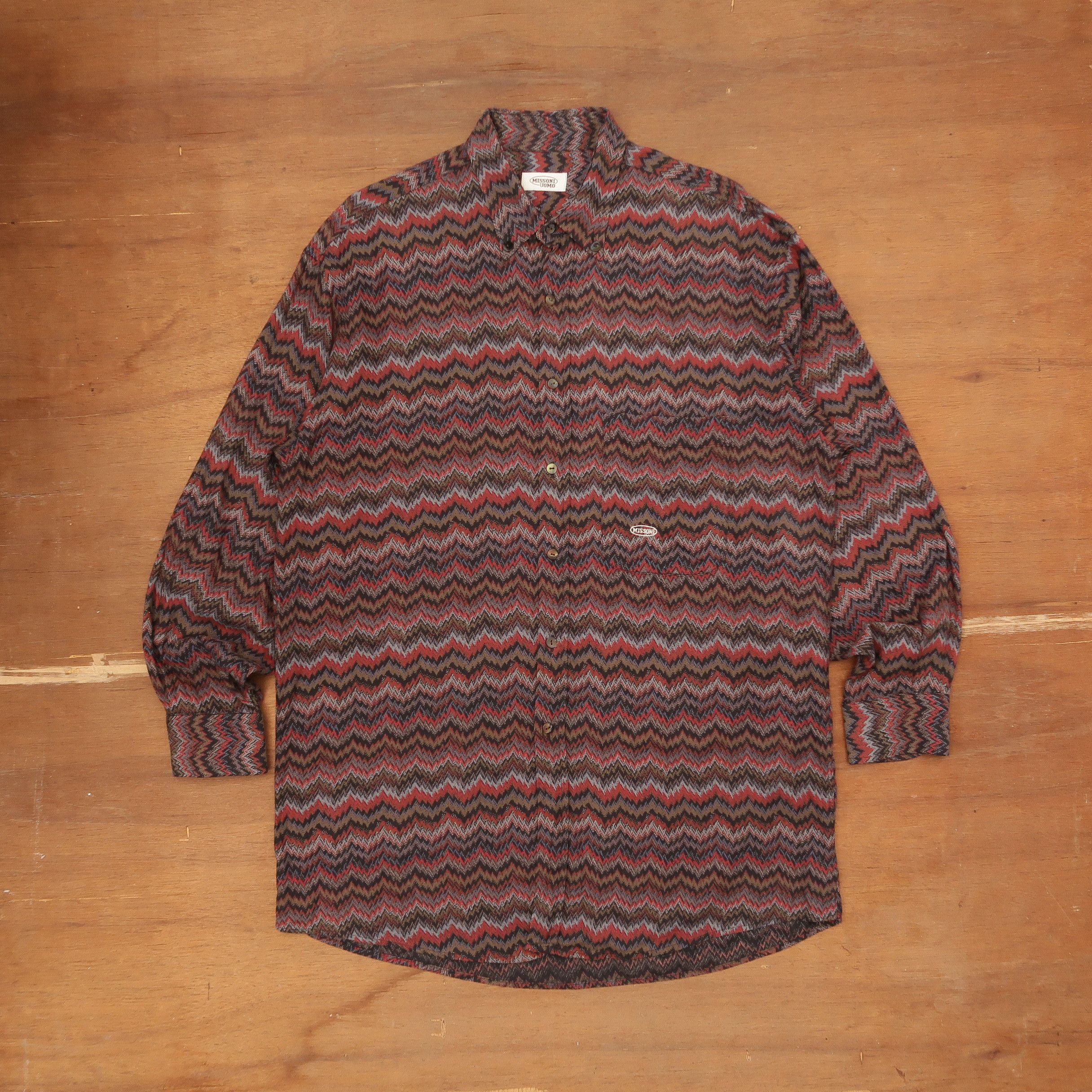 image of Vintage Missoni Uomo Signed Absract Psychedelic Art Shirt in Navy Cosmos, Men's (Size XL)