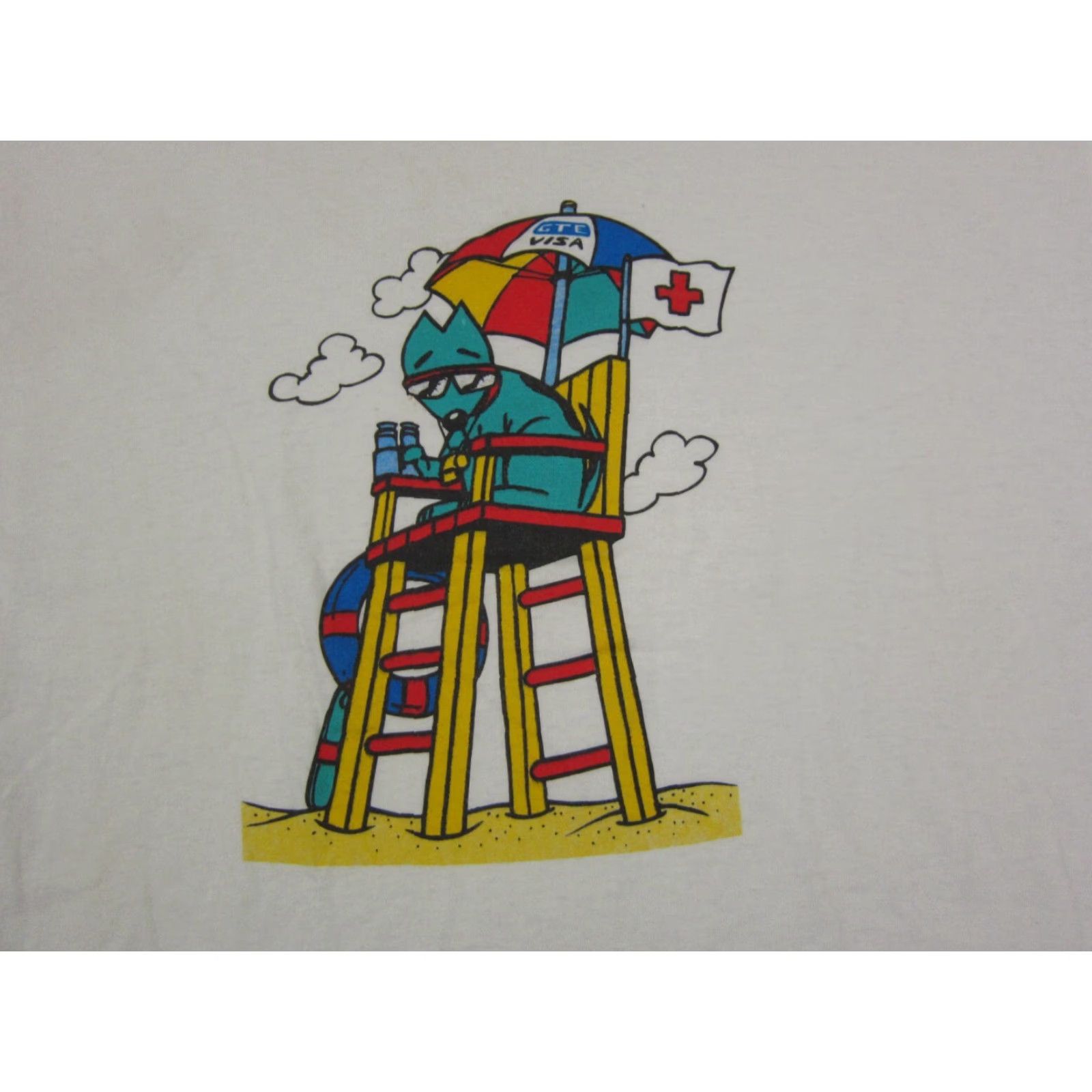 Vintage Vintage Visa Shirt Mens XL White Dog Lifeguard 90s USA GTE Ameritees T-Shirt Short Sleeve Crew Neck Cotton Jersey Regular Fit Size US XL / EU 56 / 4 - 3 Thumbnail