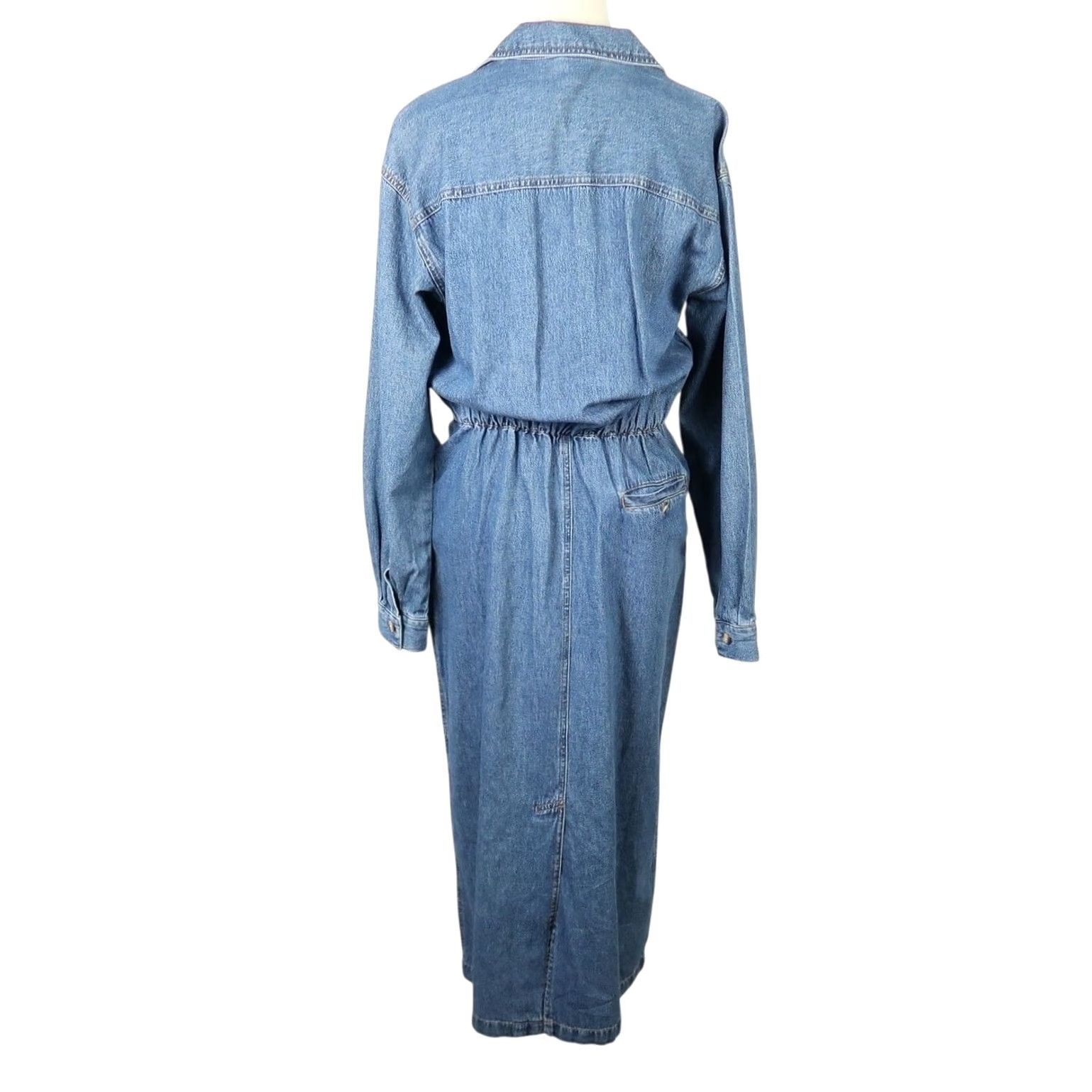 Lands' End VINTAGE Lands' End Denim Shirt Dress Midi 8, Blue, 100% Cotton, Long Sleeve, Button Front, Pockets, Casual Bohemian Western, 90s Green Size M / US 6-8 / IT 42-44 - 4 Thumbnail