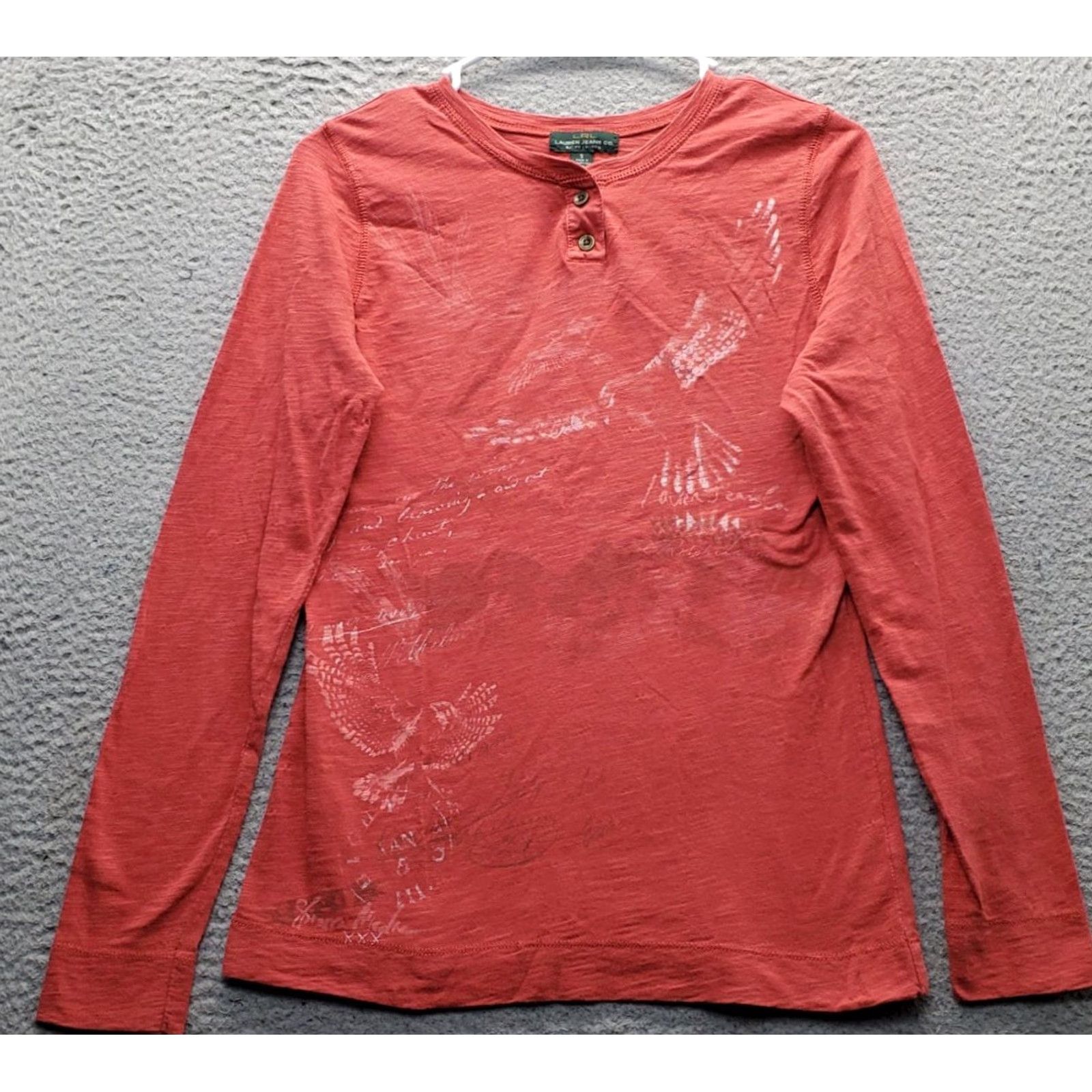 Ralph Lauren Lauren Ralph Lauren Henley Top Women S Orange Graphic Long Sleeve Pullover Shirt Size S / US 4 / IT 40 - 2 Thumbnail