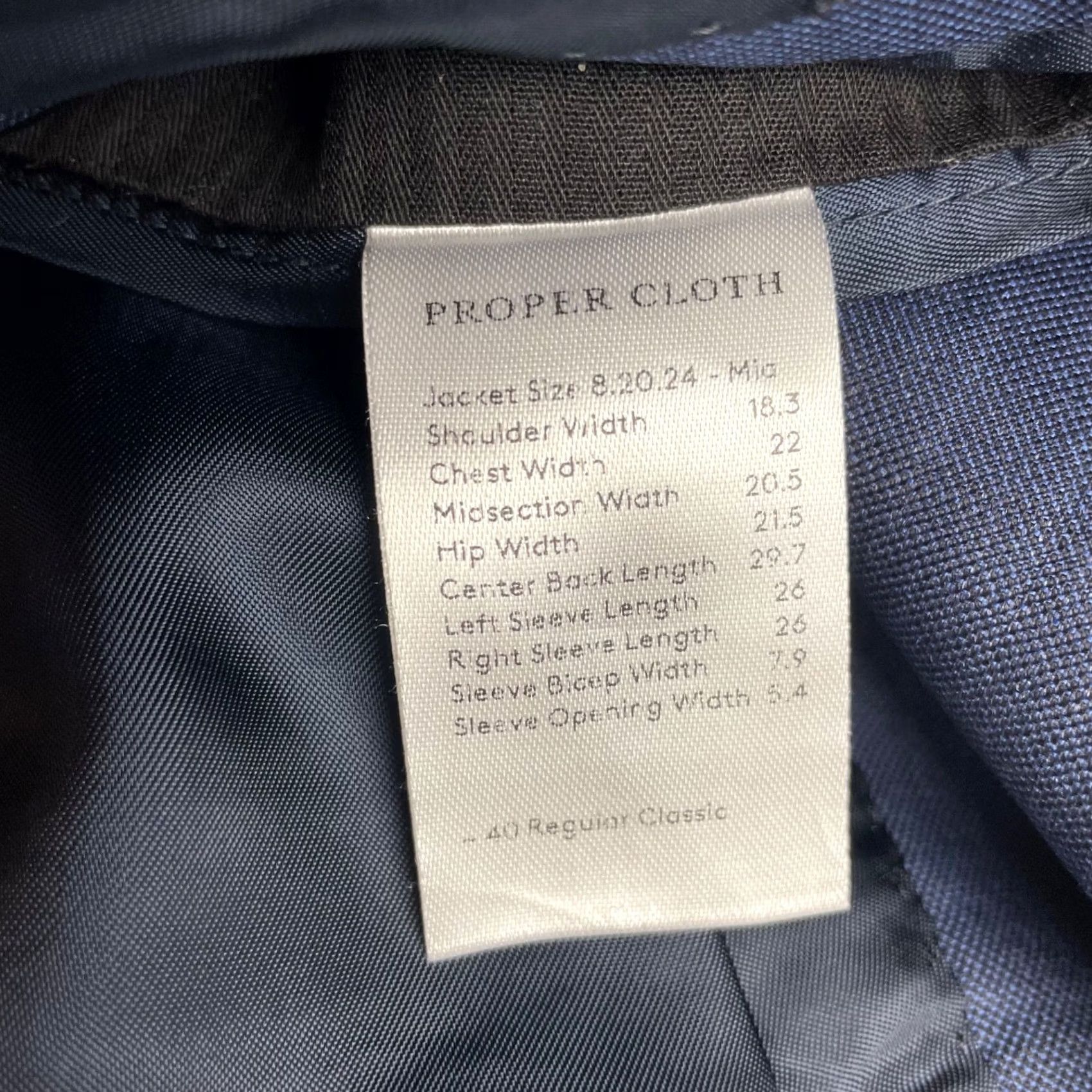 Proper Cloth Proper Cloth Men's Blazer Navy Blue Slim Fit 2-Button 40R Wool Size 40R - 6 Thumbnail