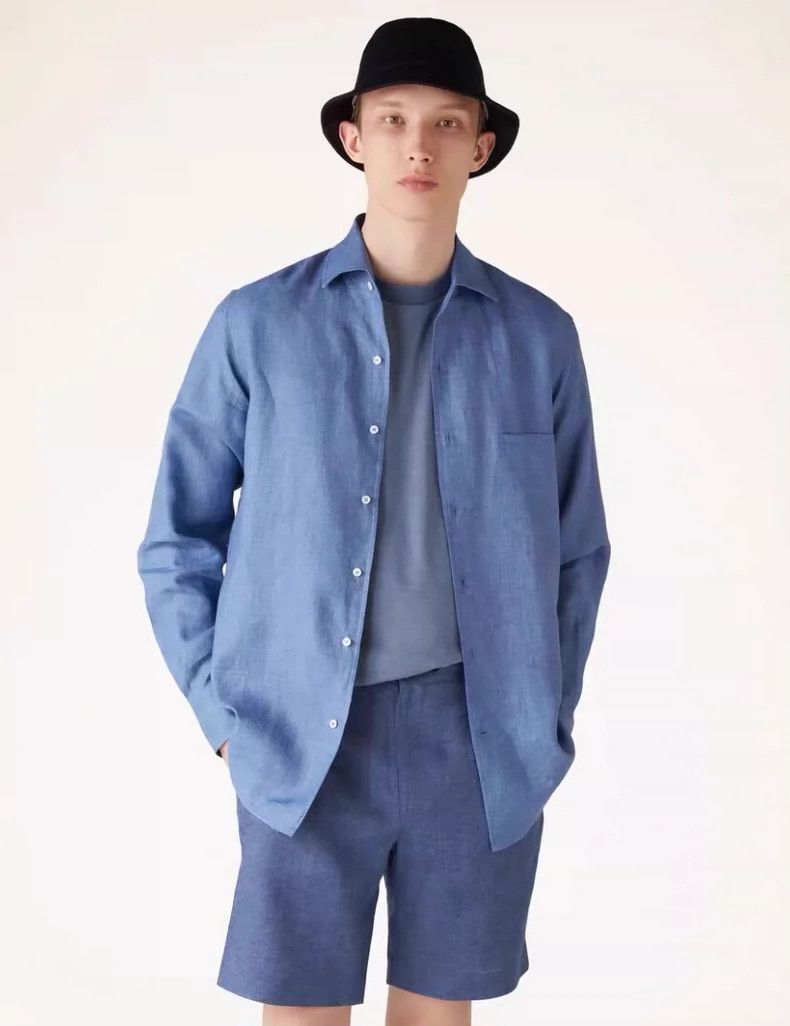 Loro Piana LORO PIANA Blue cotton collar single button long sleeve sh Size M / US 6-8 / IT 42-44 - 9 Thumbnail