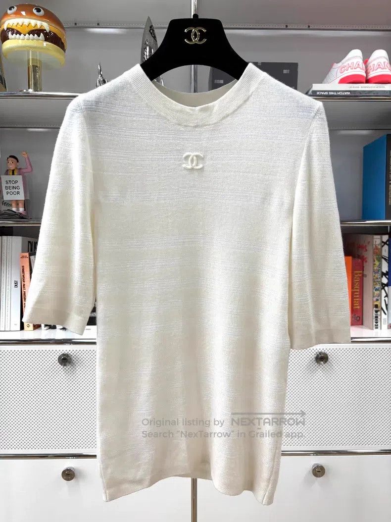Chanel Chanel White striped glitter double C logo medium-sleeved Size XS / US 0-2 / IT 36-38 - 1 Thumbnail