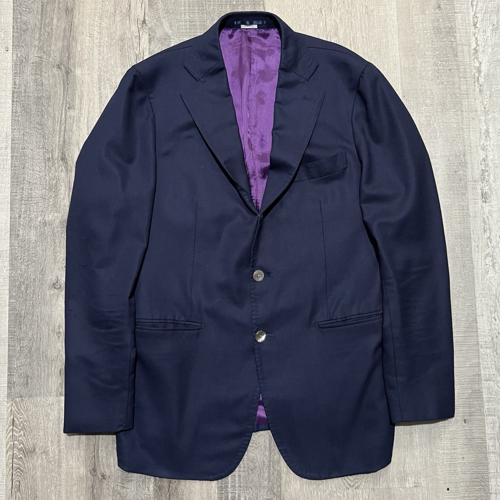 Atelier Aura Atelier Munro Super 100s Blue Wool Button Blazer Sport Coat Size US S / EU 44-46 / 1 - 1 Thumbnail