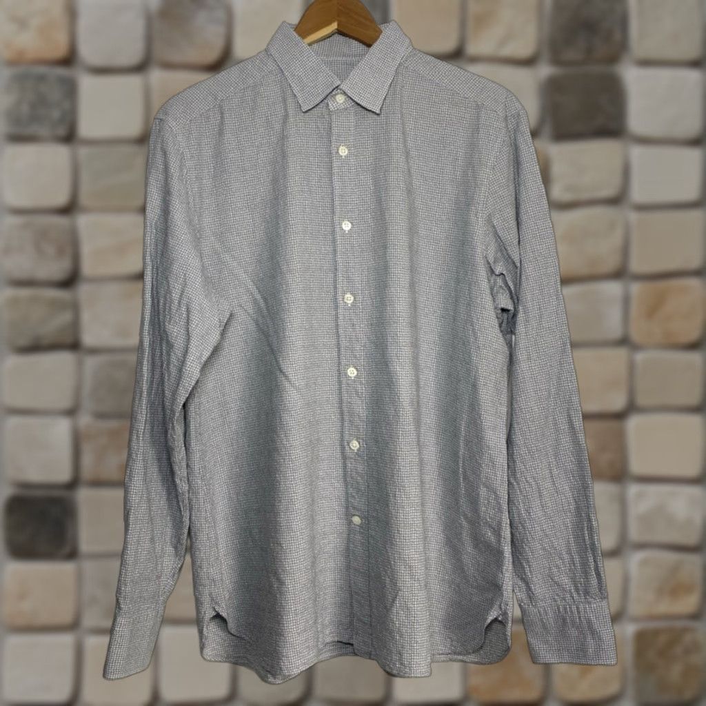 Ermenegildo Zegna VINTAGE Ermenegildo Zegna Silver Line Button-Up Shirt Mens Abtract Diamond Pattern Sz 43/17 Gray White Cotton Woven 90s Designer Lined Size US XL / EU 56 / 4 - 1 Thumbnail