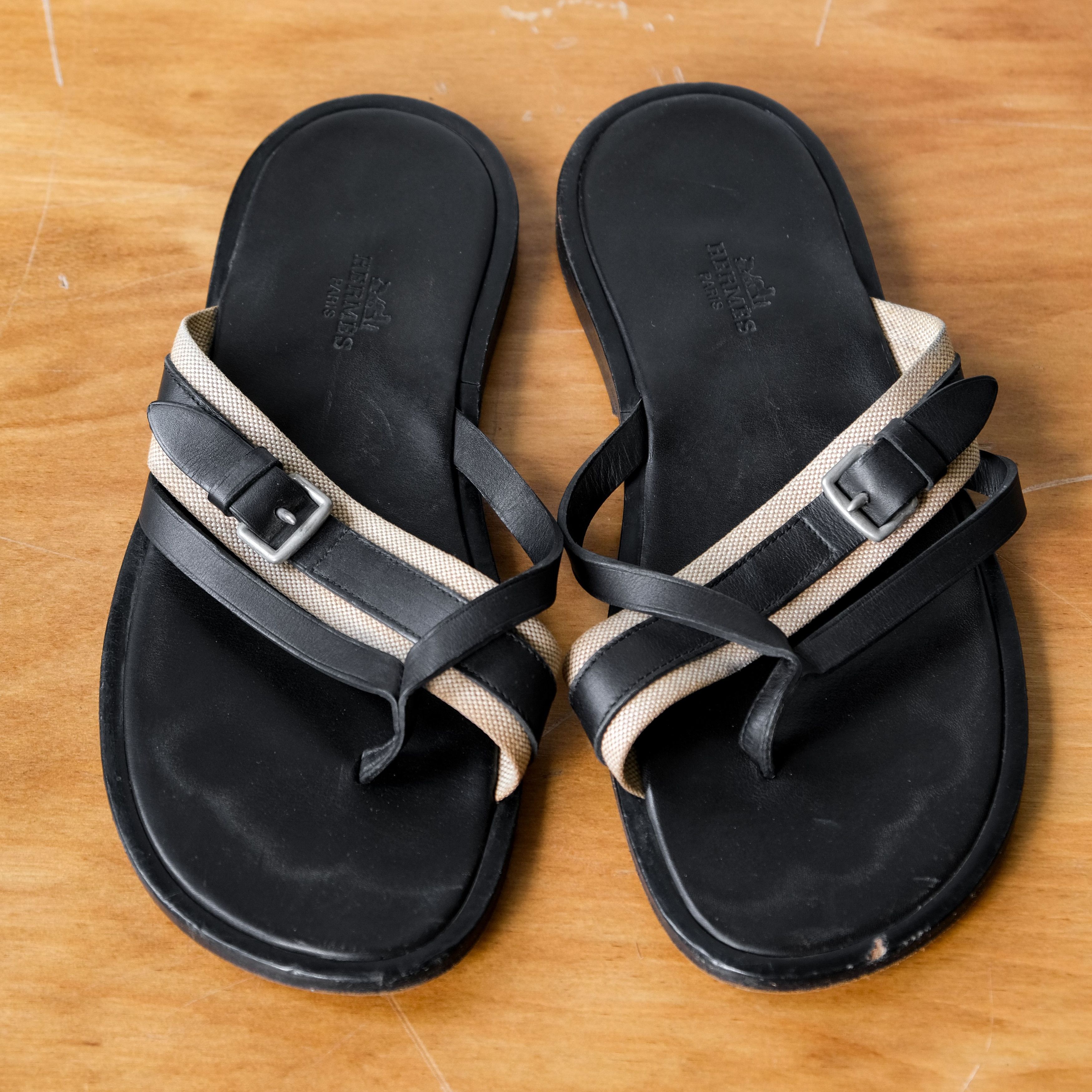 image of Hermes Paris Leather Slipper in Black, Men's (Size 7)