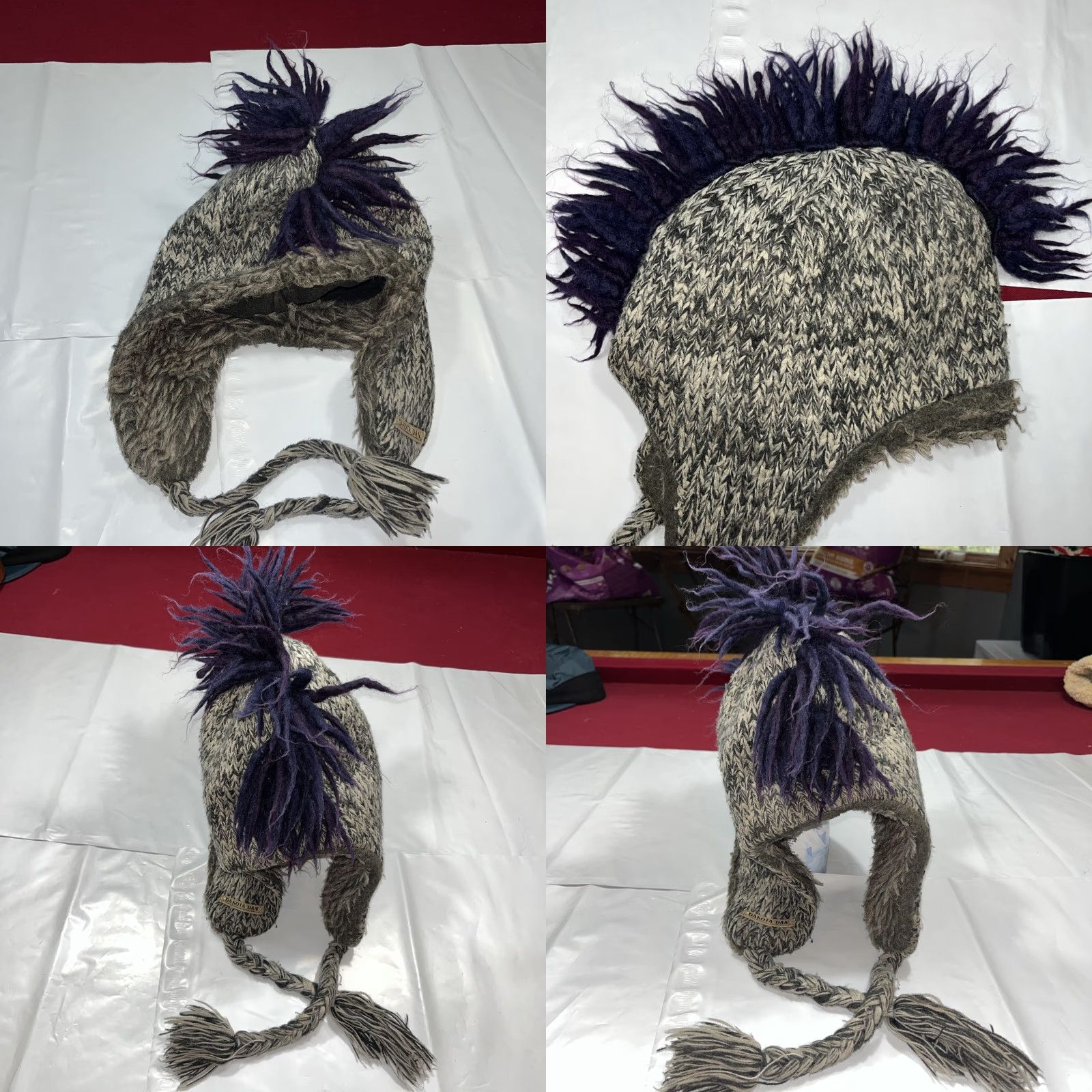 Vintage Dakota Dan HAT Gray Blue Knit Ear Flap Mohawk Braided Hang Ties 3D Tribal Winter Knit Cap Unisex Adults Men Women 90s Wild Ski Snow Geometric Pattern Size ONE SIZE - 8 Thumbnail