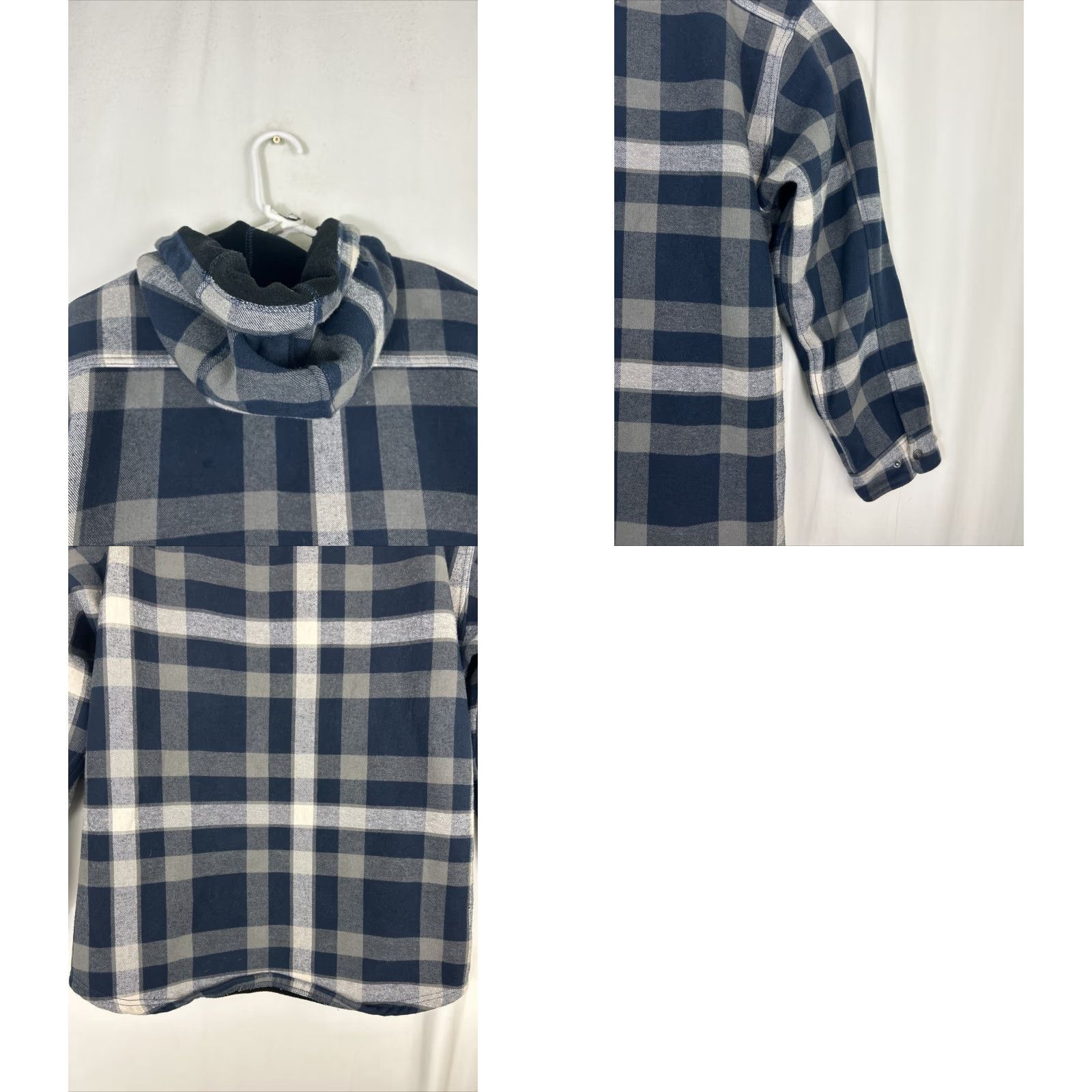 CLOSED Wolverine Mens Jacket XL Snap Close Flannel Hooded w/ Fleece Lining Blue Plaid Jacket Size US XL / EU 56 / 4 - 9 Thumbnail