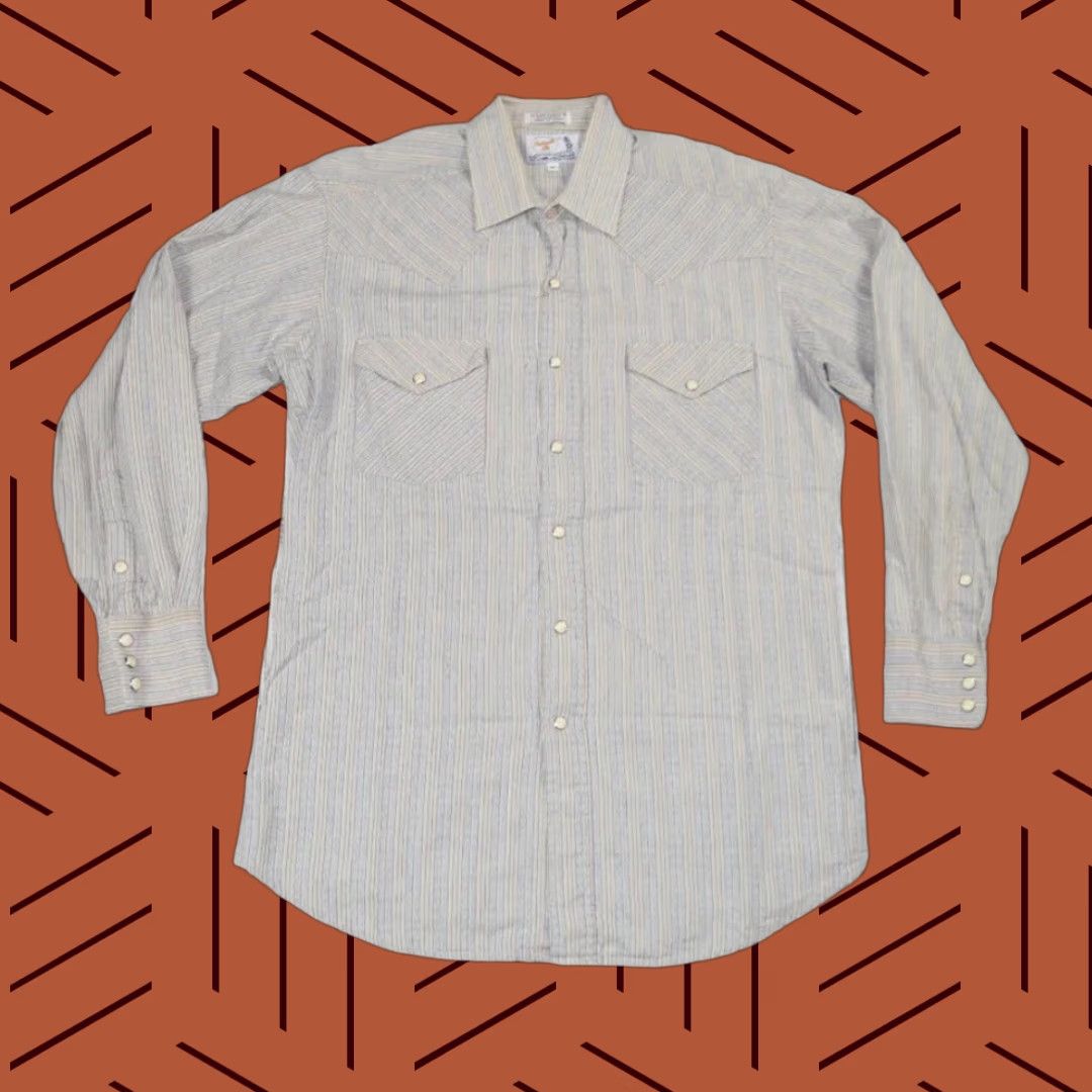Vintage VINTAGE Panhandle Slim Western Shirt Blue White Striped Long Sleeve Snap Medium M 90s Mens Size US M / EU 48-50 / 2 - 1 Thumbnail