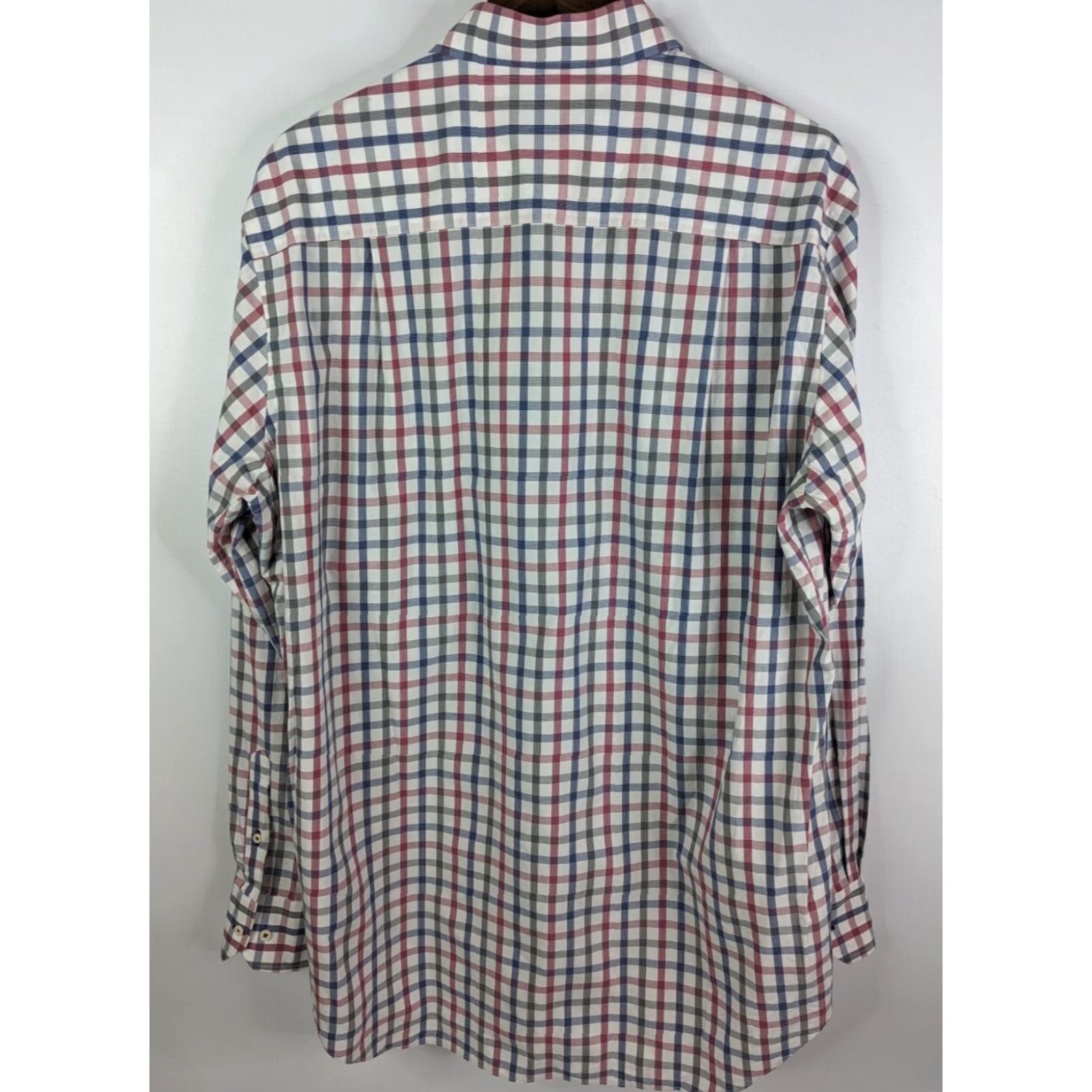 David Donahue David Donahue Dress Shirt Mens XL Pink Blue Check Plaid Cotton Button Shirt Size 46R - 4 Thumbnail