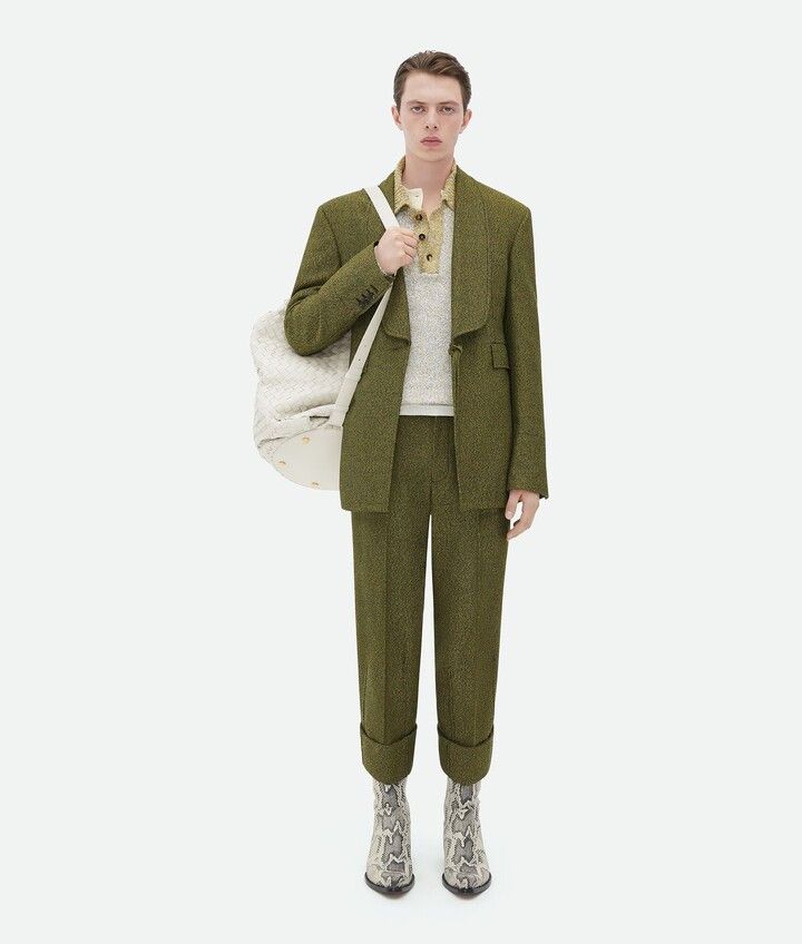 Bottega Veneta o1n1vont1224 Textured Cotton Lapelled Trousers in Green Size US 32 / EU 48 - 4 Thumbnail
