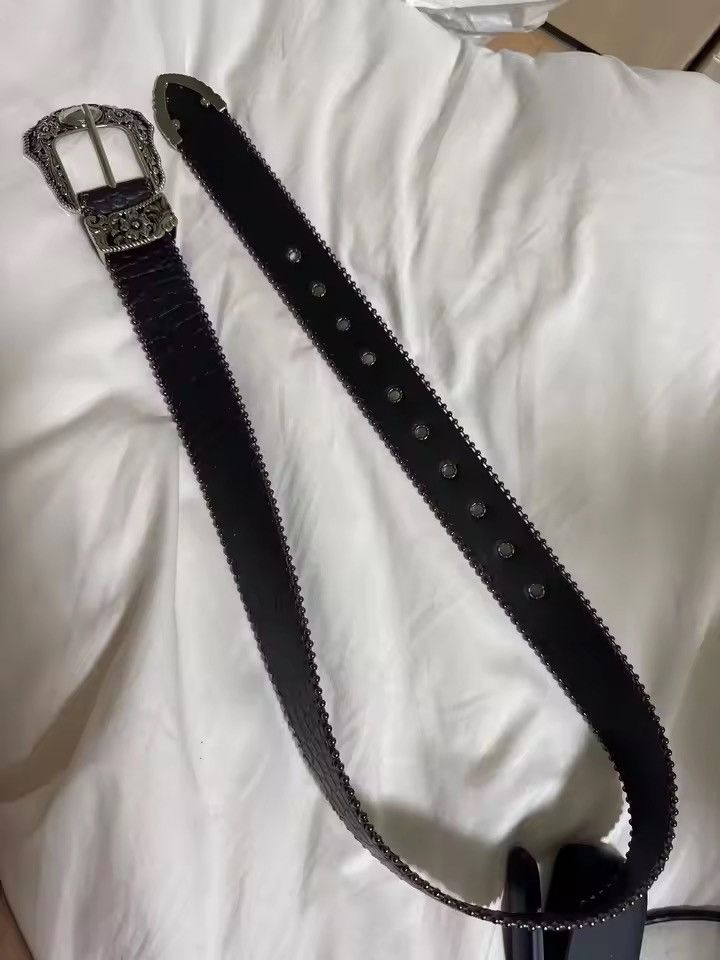 Japanese Brand 122 cm Y2k grunge western crocodile print black belt Size 34 - 8 Thumbnail