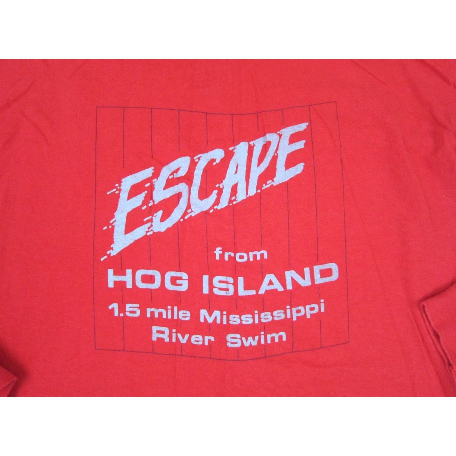 Hanes VINTAGE Escape Hog Island Shirt Red Large Iowa Swimming Single Stitch USA Mens 90s Size US L / EU 52-54 / 3 - 2 Thumbnail