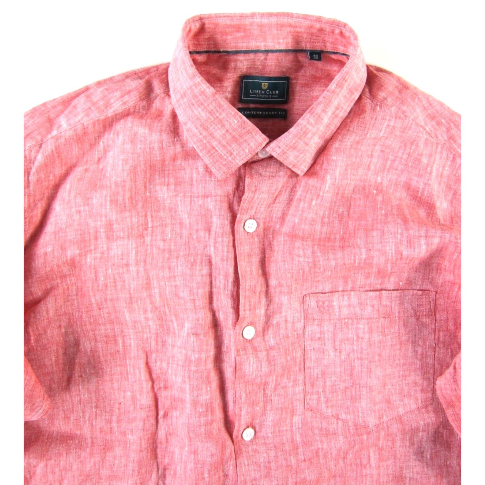 Vintage NWT Linen Club Studio Shirt Men 42 Large Pink Long Sleeve Contemporary Fit Size US XL / EU 56 / 4 - 3 Thumbnail
