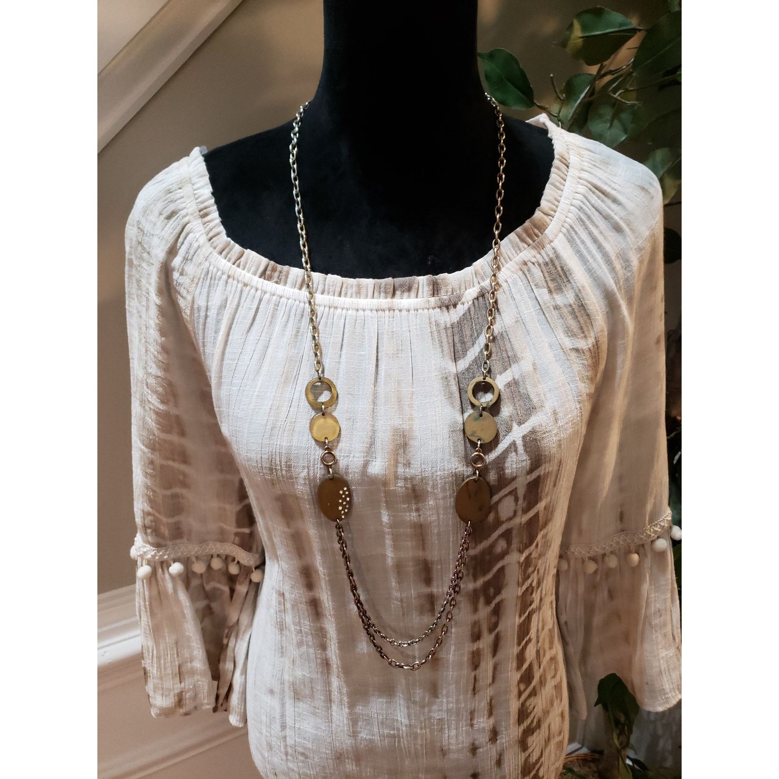 Apt. 9 APT 9 Blouse Women L Beige Boho Tie Dye Peasant Top Size L / US 10 / IT 46 - 3 Thumbnail