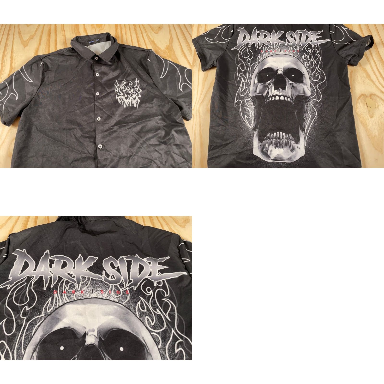Vintage Y2K Style Skull Flame Print Shirt Adult Medium Black Rocker Metal Dark Side Mens Size US M / EU 48-50 / 2 - 8 Thumbnail