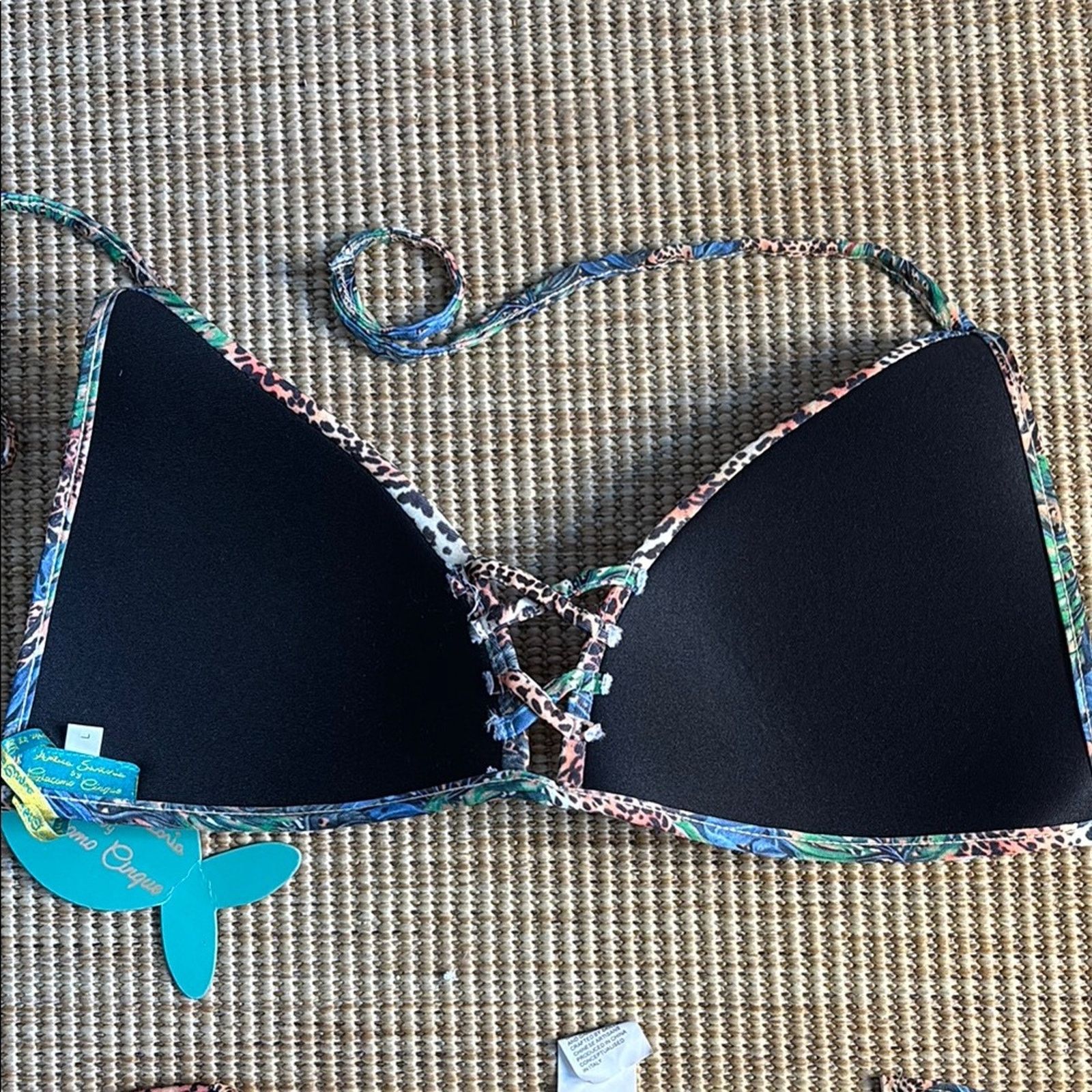 Other NWT Antica Sartoria Blue Green Triangle Bikini tropical L Size ONE SIZE - 5 Thumbnail