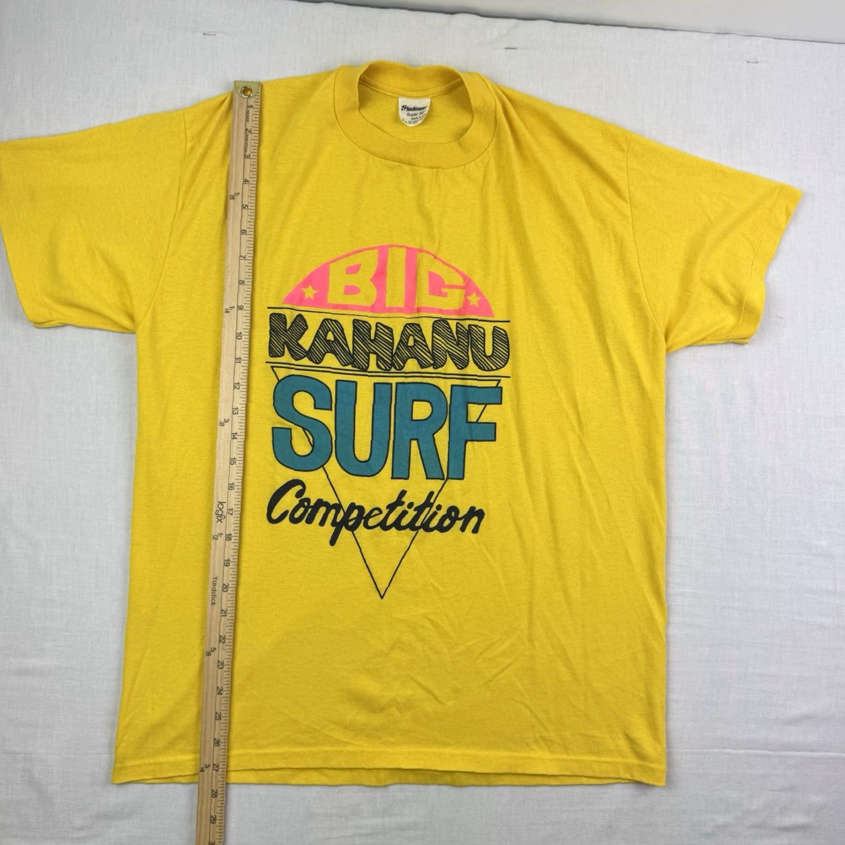 Vintage VINTAGE Stedman T-Shirt Surf Competition 80s Yellow XL Men Short Sleeve Crew Neck Beach Ocean USA Mens XL Surfing T-Shirt Size US XL / EU 56 / 4 - 5 Thumbnail