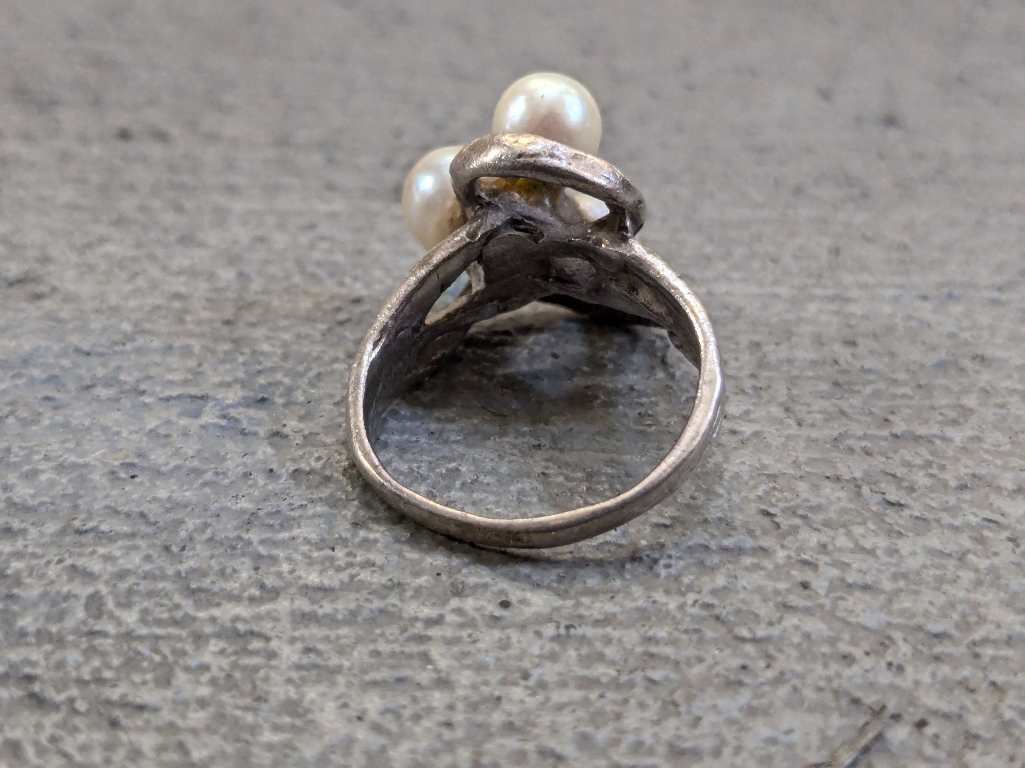 Other Vintage Sterling Silver Ring Pearl 6.25 Modern Abstract Size ONE SIZE - 6 Thumbnail