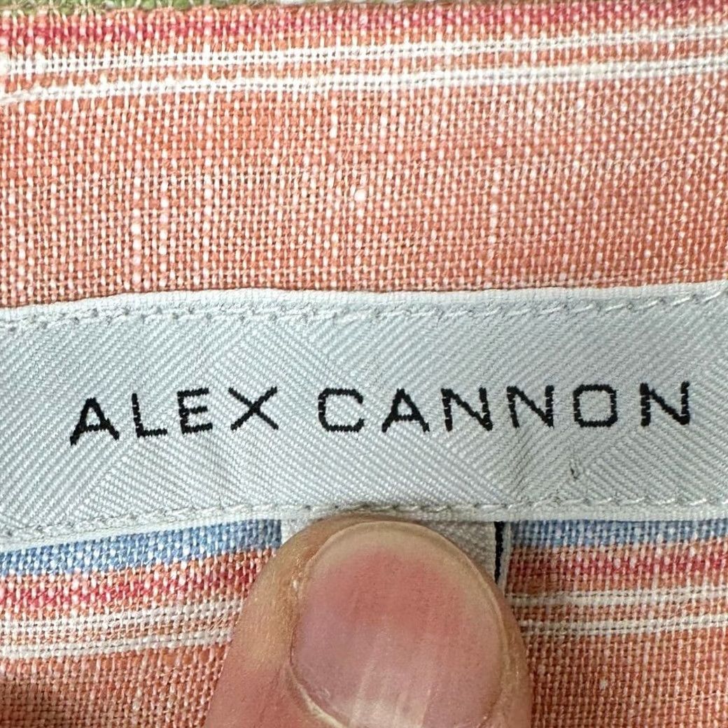Canon Alex Cannon Shirt Adult Large Linen Button Down Striped Peach Mens Size US L / EU 52-54 / 3 - 5 Thumbnail