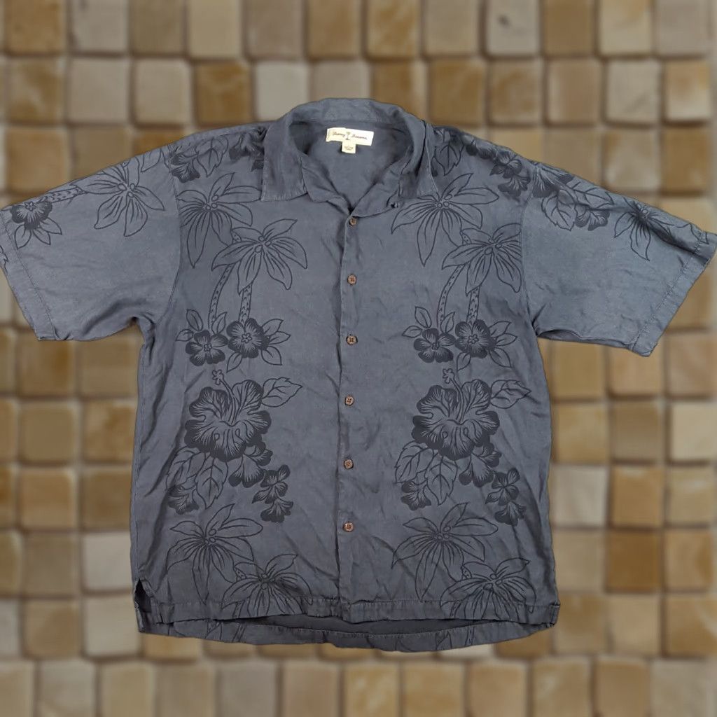 Tommy Bahama VINTAGE Tommy Bahama Floral Camp Shirt L Gray Button-Up Loop Collar Hawaiian Mens Size US L / EU 52-54 / 3 - 1 Thumbnail