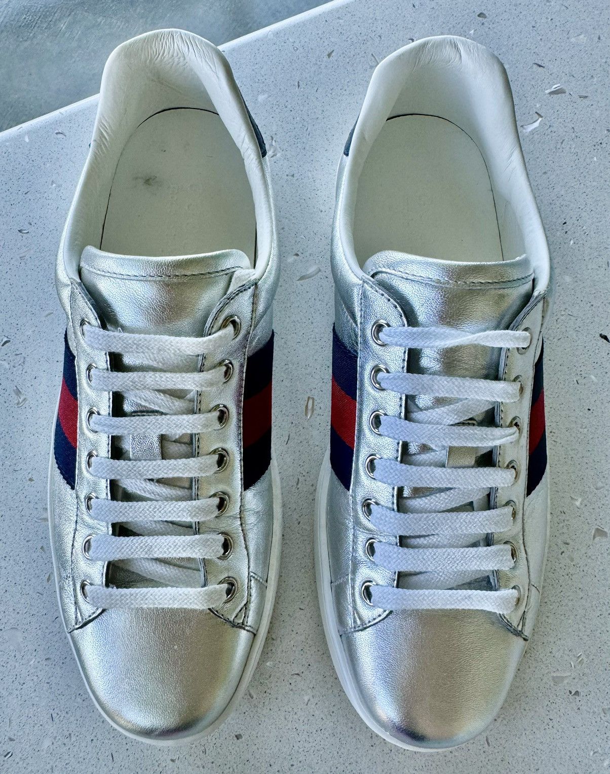 Gucci Ace Metallic Leather Low-Top Sneaker Size US 7.5 / EU 40-41 - 4 Thumbnail