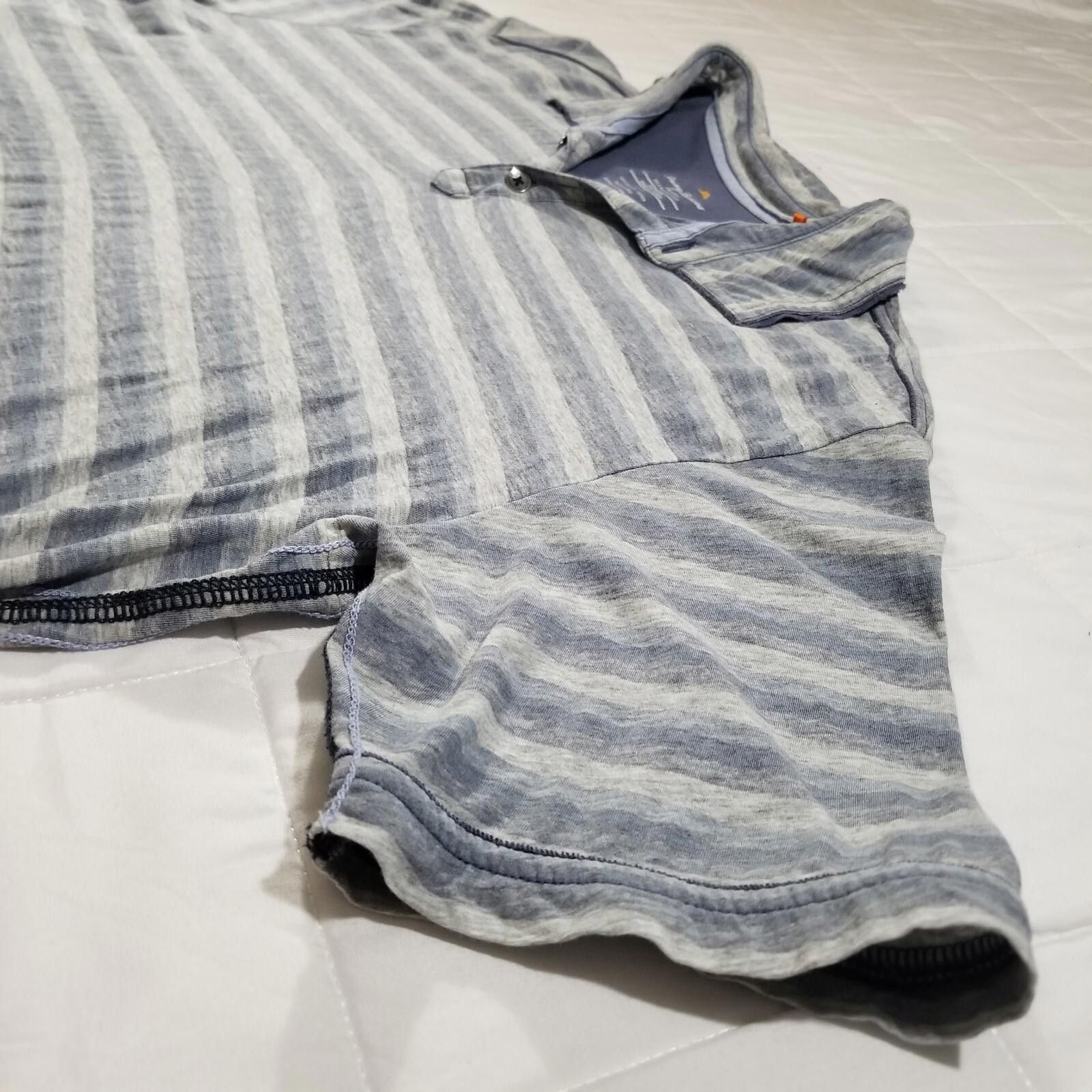 Tommy Bahama Tommy Bahama Large Striped Blue & Gray Heathered Polo Size US L / EU 52-54 / 3 - 8 Thumbnail