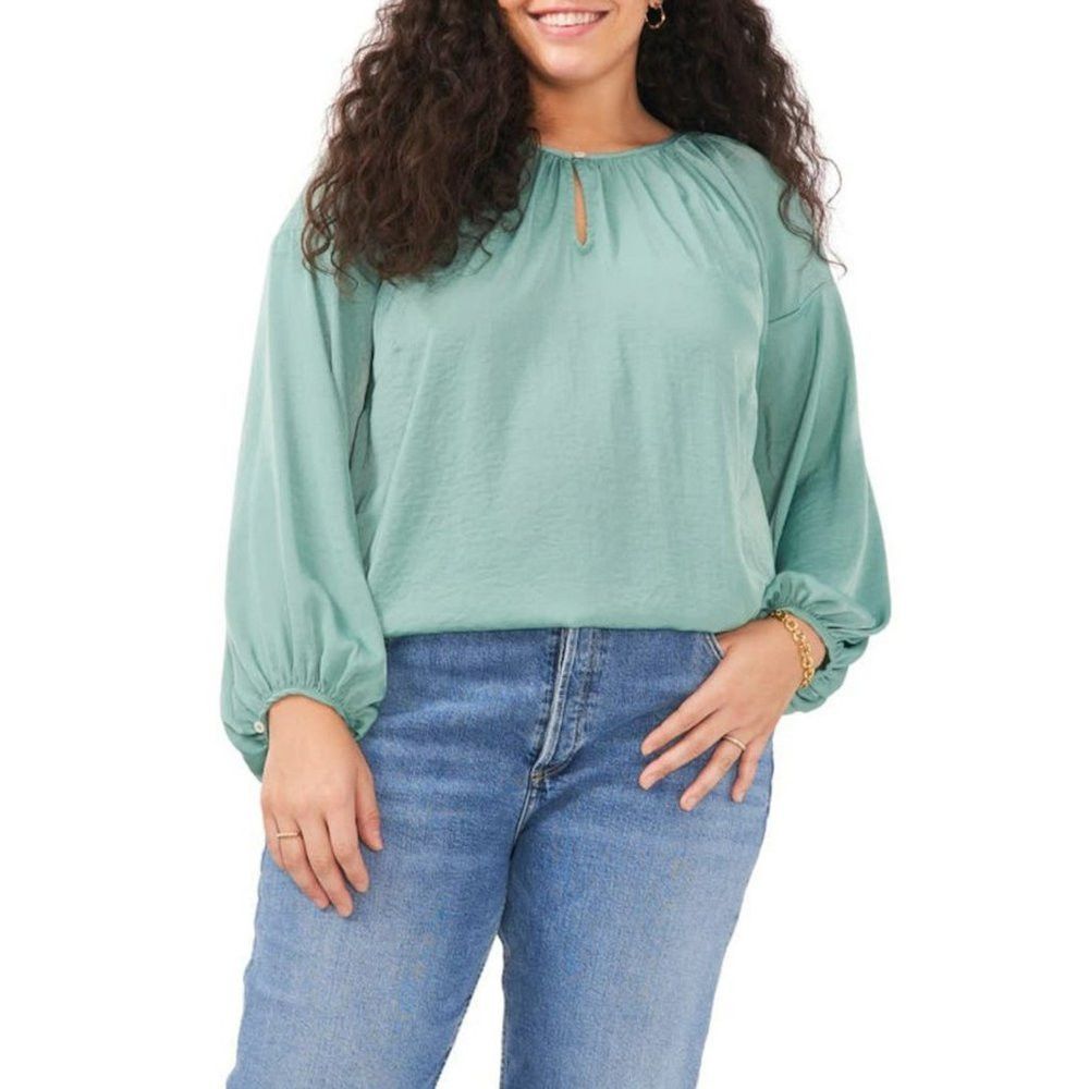 Vince Camuto NWT New $89 Vince Camuto Keyhole Rumple Satin Teal Blouse S Size XXL / US 16-18 / IT 52-54 - 1 Thumbnail