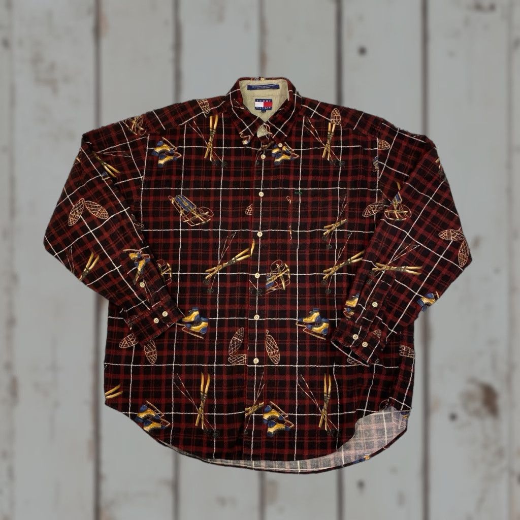 Tommy Hilfiger VINTAGE Tommy Hilfiger Plaid Ski Sled Christmas Winter AOP Flannel Shirt Mens L Size US L / EU 52-54 / 3 - 1 Thumbnail