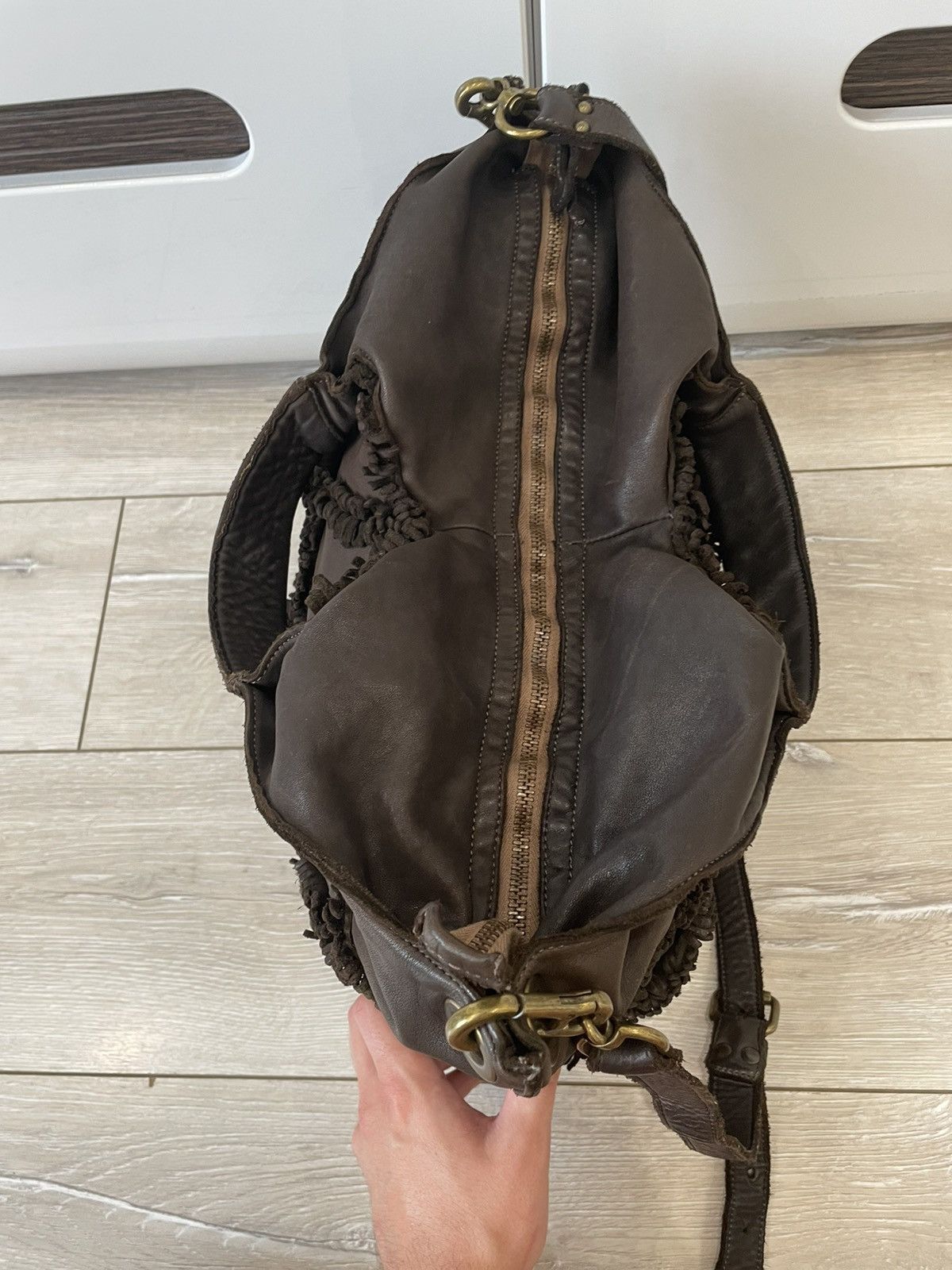 Leather × Vintage Errelleventidue Large Brown Fringed Made In Italy Size ONE SIZE - 6 Thumbnail