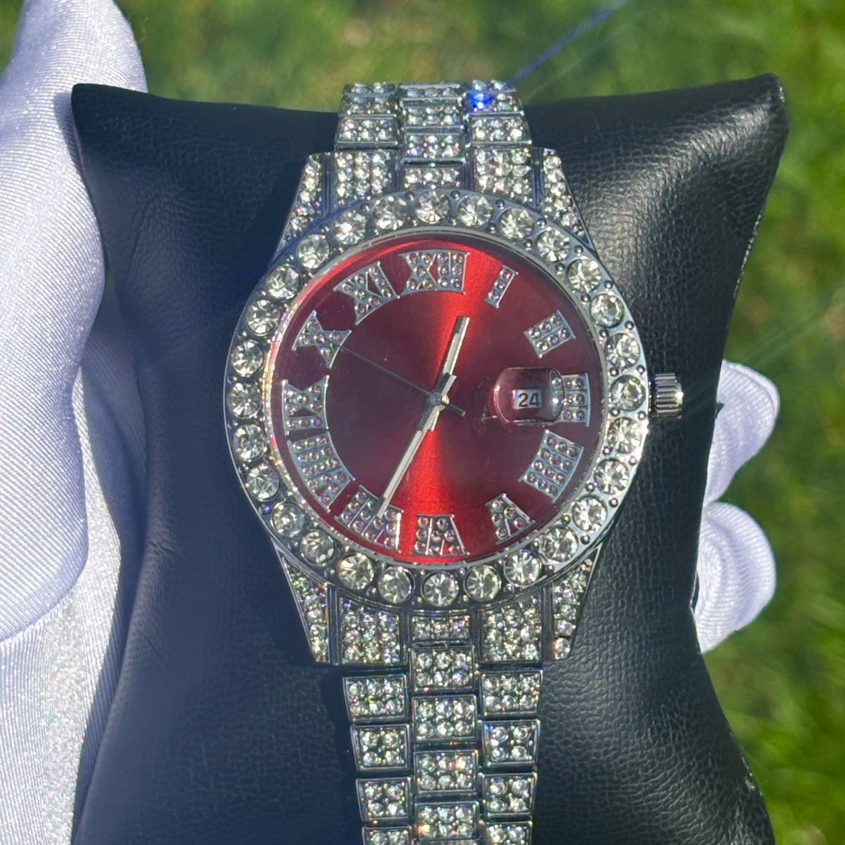 Other Iced Out Watch Presidential Style Red Face Size ONE SIZE - 4 Thumbnail