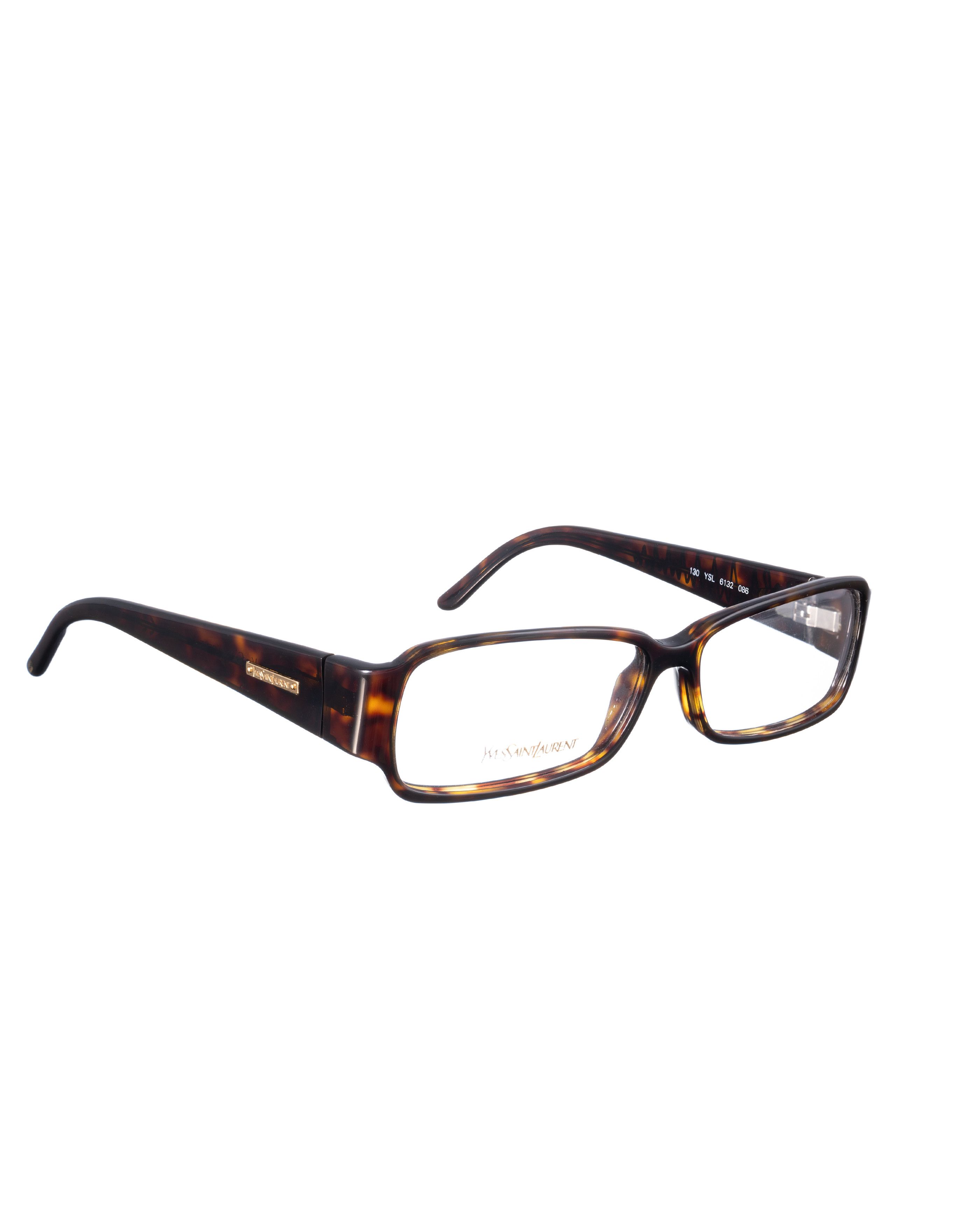 Yves Saint Laurent Yves Saint Laurent 00s Havana Black Glasses with Gold Logo Size ONE SIZE - 1 Thumbnail