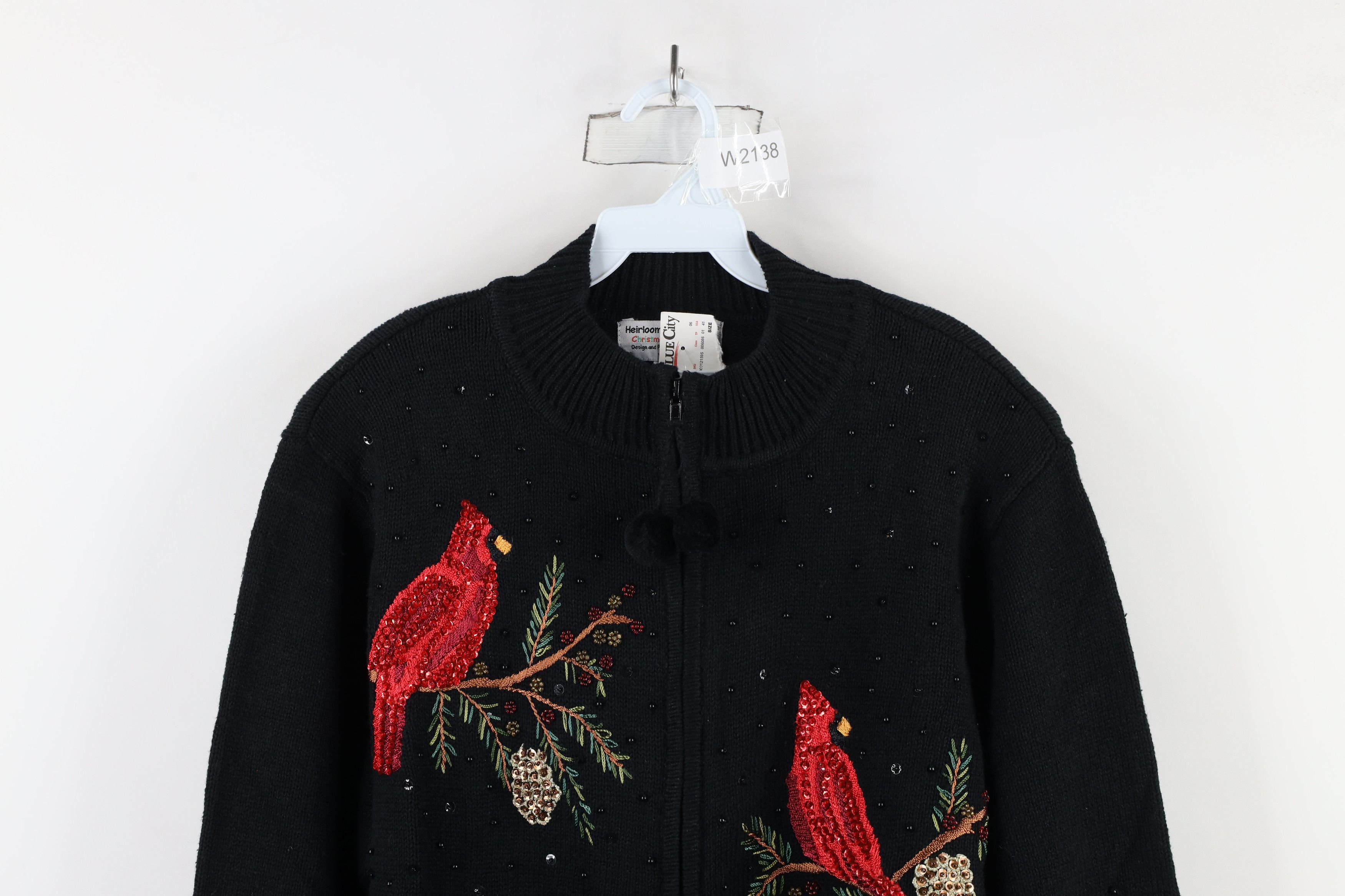 Vintage Deadstock Vintage 90s Birds Sequin Full Zip Cardigan Sweater Size XXL / US 16-18 / IT 52-54 - 2 Thumbnail