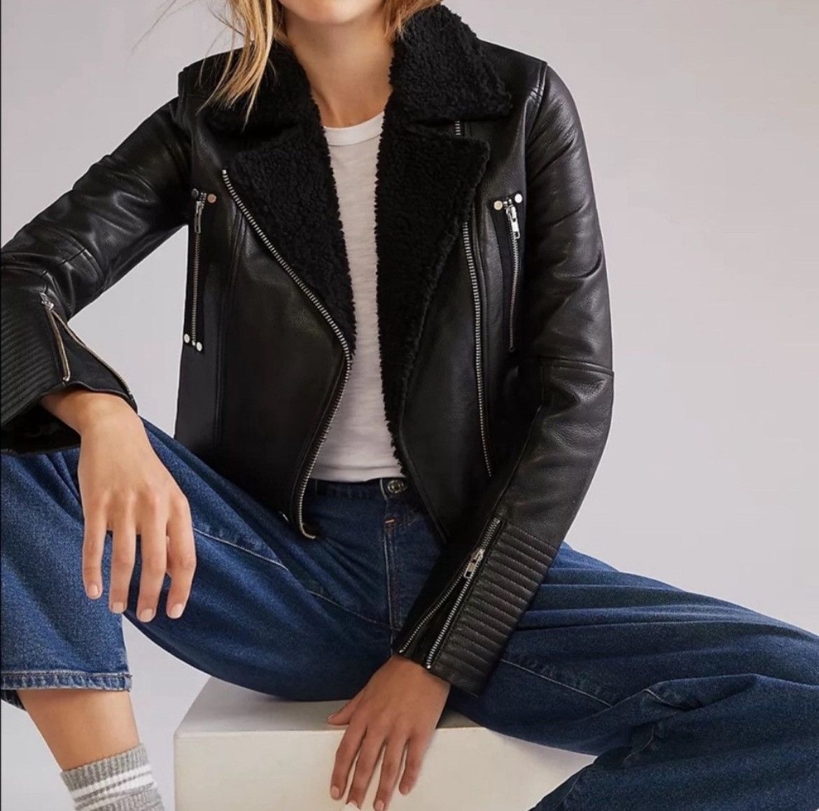 Paige PAIGE Rooney Black Leather Moto Jacket *S *NWT Size S / US 4 / IT 40 - 7 Thumbnail