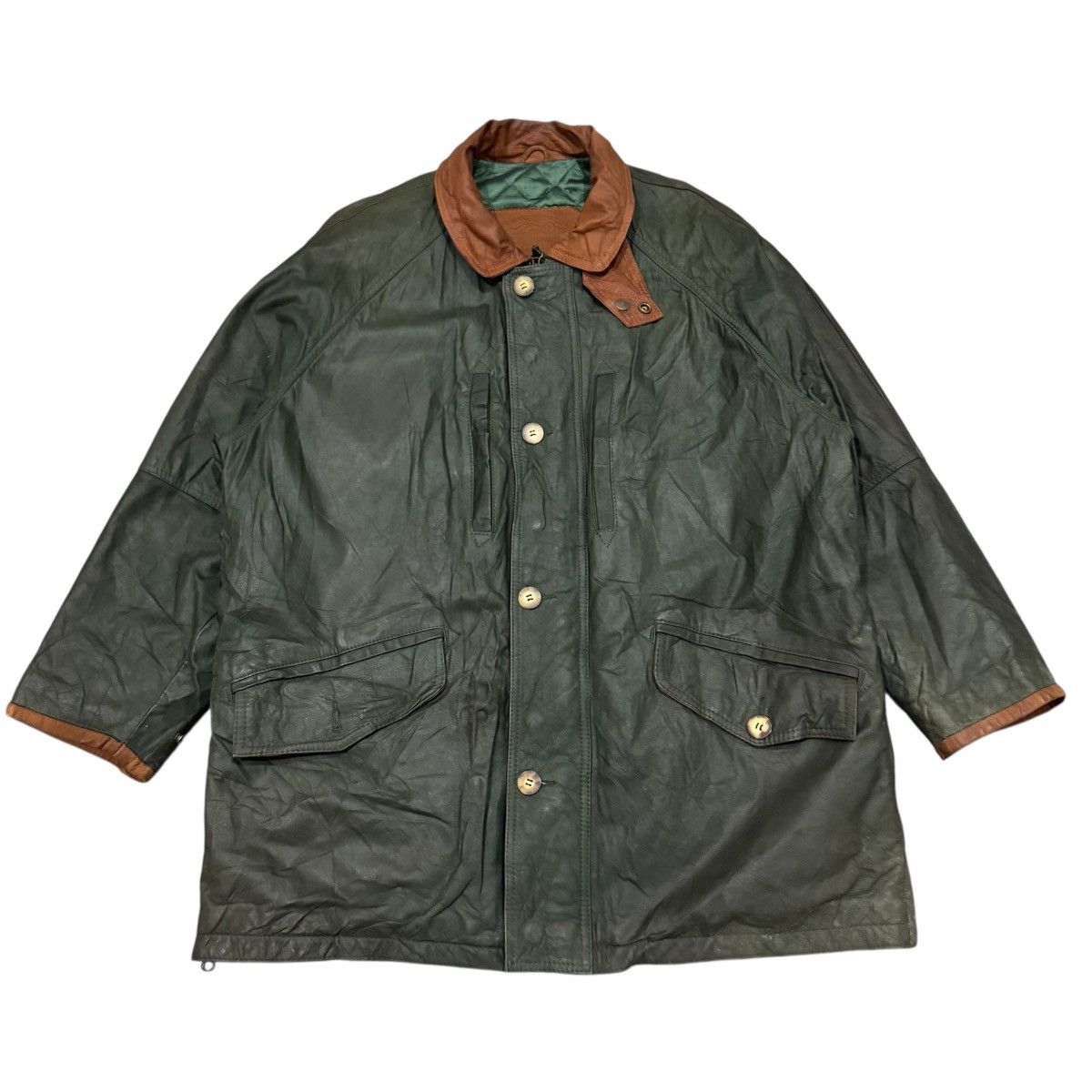 Genuine Leather Vtg Gruno & Chardin Leather Field Jacket Dark Forest Green Size US XL / EU 56 / 4 - 1 Thumbnail