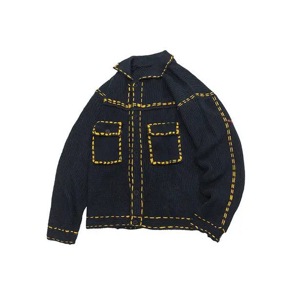 Vintage Contrast Stitch Knitted Sweater Jacket - Patch Pockets Size US L / EU 52-54 / 3 - 2 Thumbnail