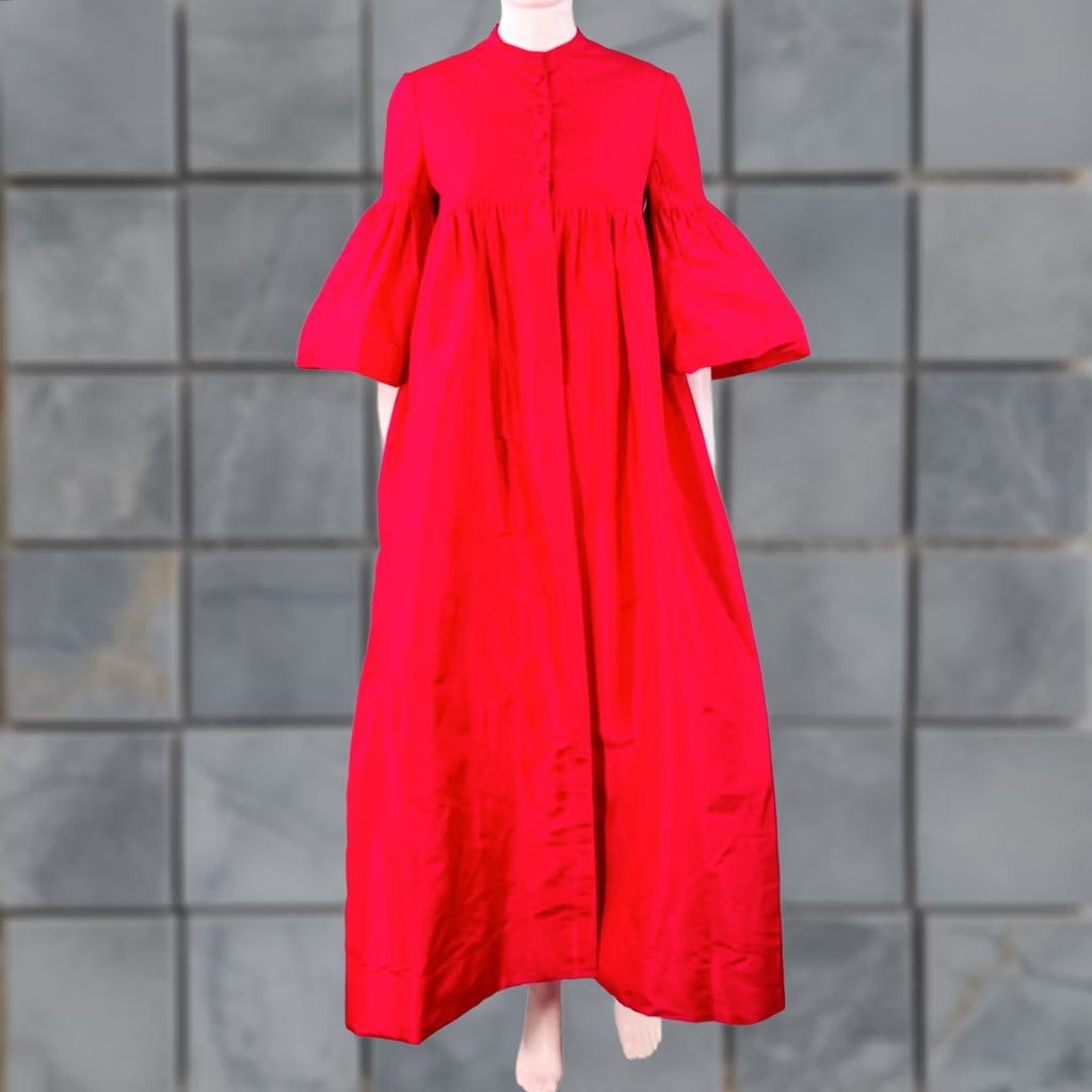 Bell VINTAGE Red Silk Taffeta Opera Coat Bell Sleeves Floor Length Women XS Size XS / US 0-2 / IT 36-38 - 1 Thumbnail