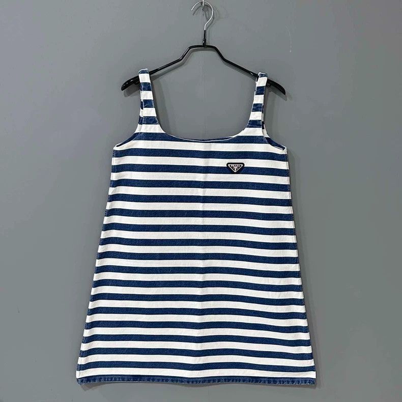 Prada Prada Blue and white striped triangle strap dress 2503-Next Size XS / US 0-2 / IT 36-38 - 1 Thumbnail