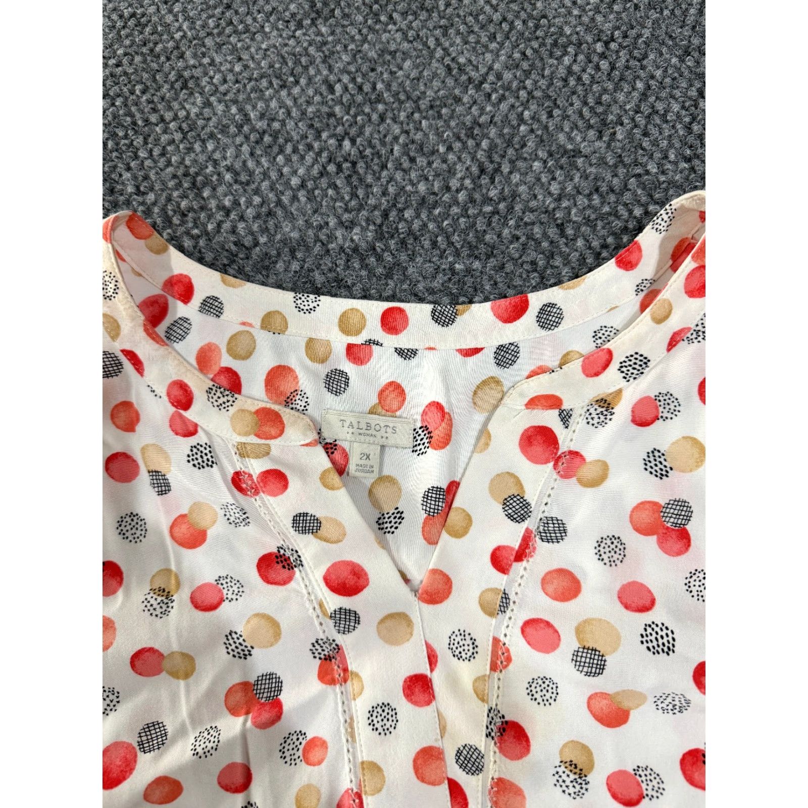 Talbots Talbots Blouse Womens 2X Red Polka Dot Lightweight Casual Top Long Sleeve Rayon Machine Washable Vintage No Size XXL / US 16-18 / IT 52-54 - 3 Thumbnail