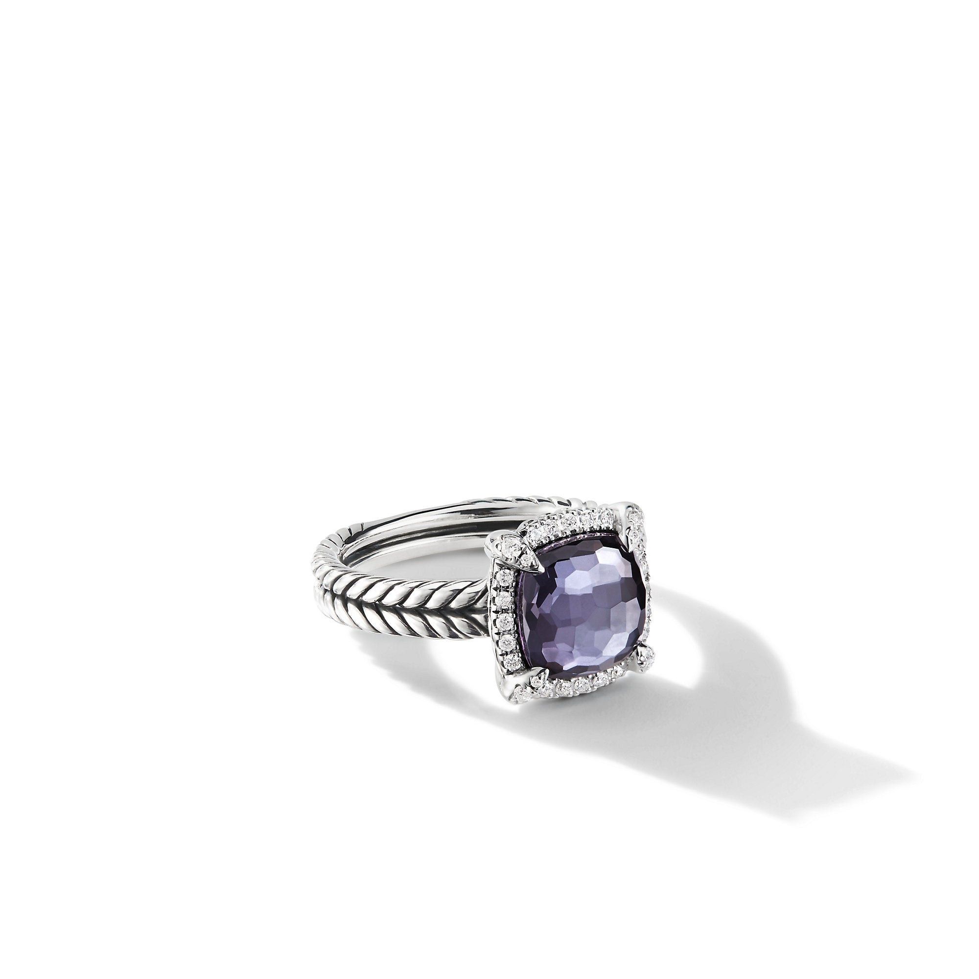 David Yurman o1w1db10325 Chatelaine Pave Bezel Ring in Sterling Silver Size ONE SIZE - 1 Thumbnail