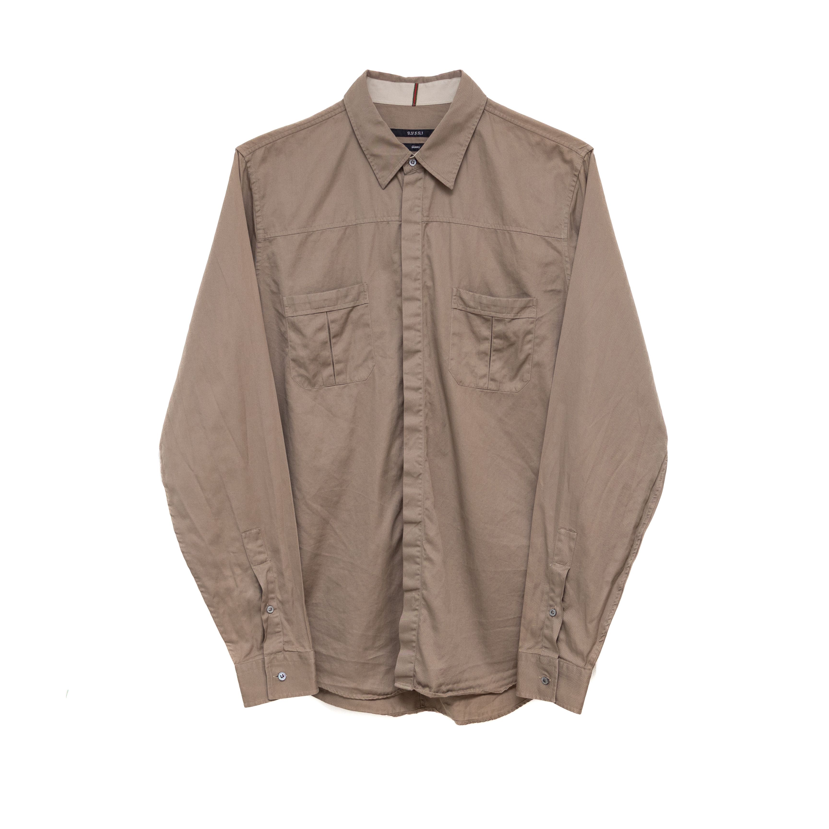 Gucci GUCCI - Men's Dress Shirt - Slim Beige (Tom Ford Era) Size L Size US L / EU 52-54 / 3 - 1 Thumbnail
