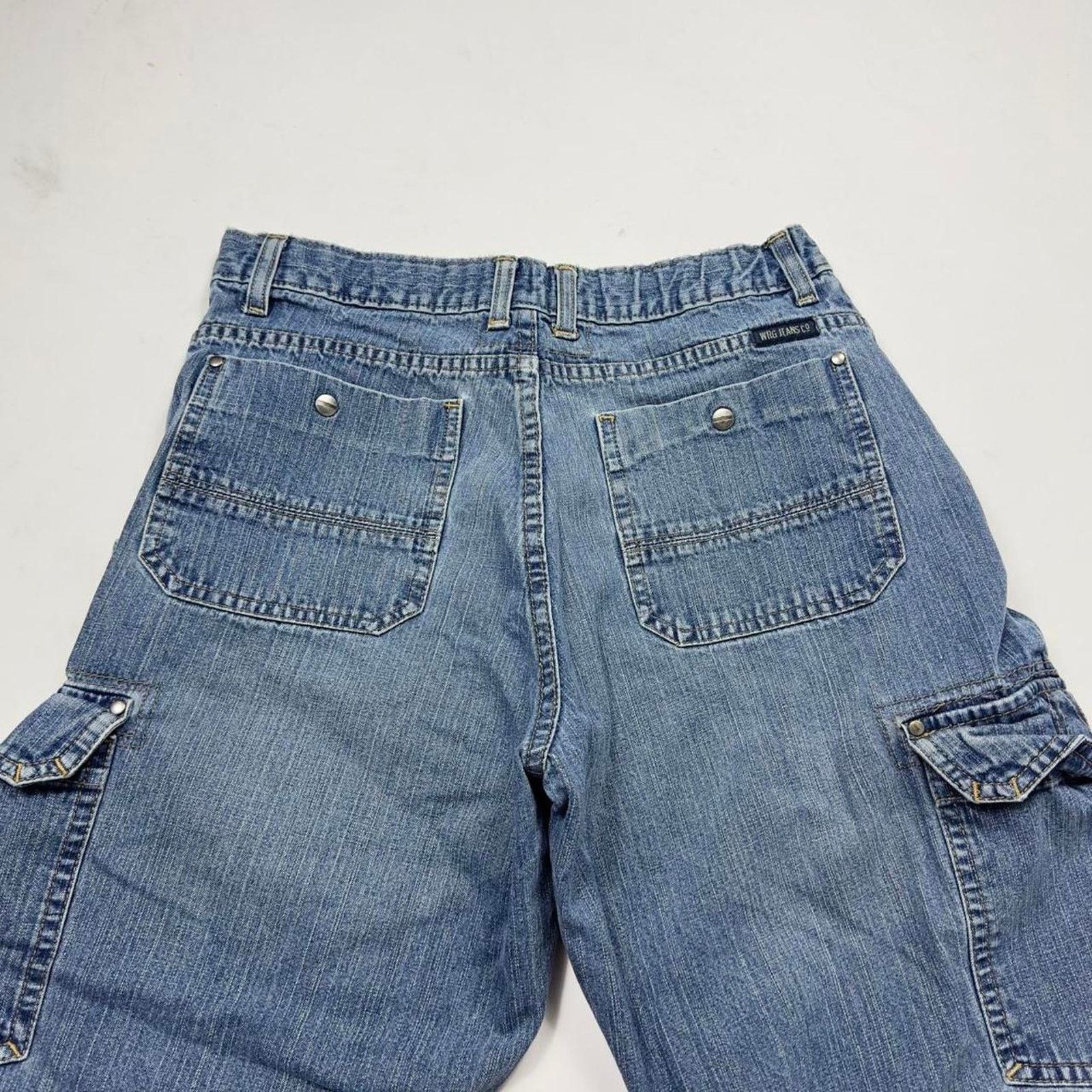 Japanese Brand × StraightFaded Y2K Wrangler Blue Wideleg baggy Cargo Denim Streetwear Pants Size US 29 - 2 Thumbnail