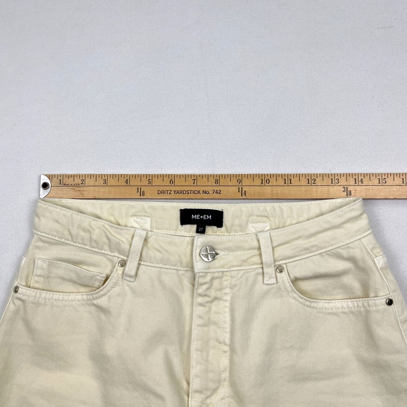 ME+EM ME+EM Pants Womens 27 W27 I28 Straight Leg White Cream Buckle Back High Rise Jeans Trousers Casual Workwear Size 27" / US 4 / IT 40 - 5 Thumbnail