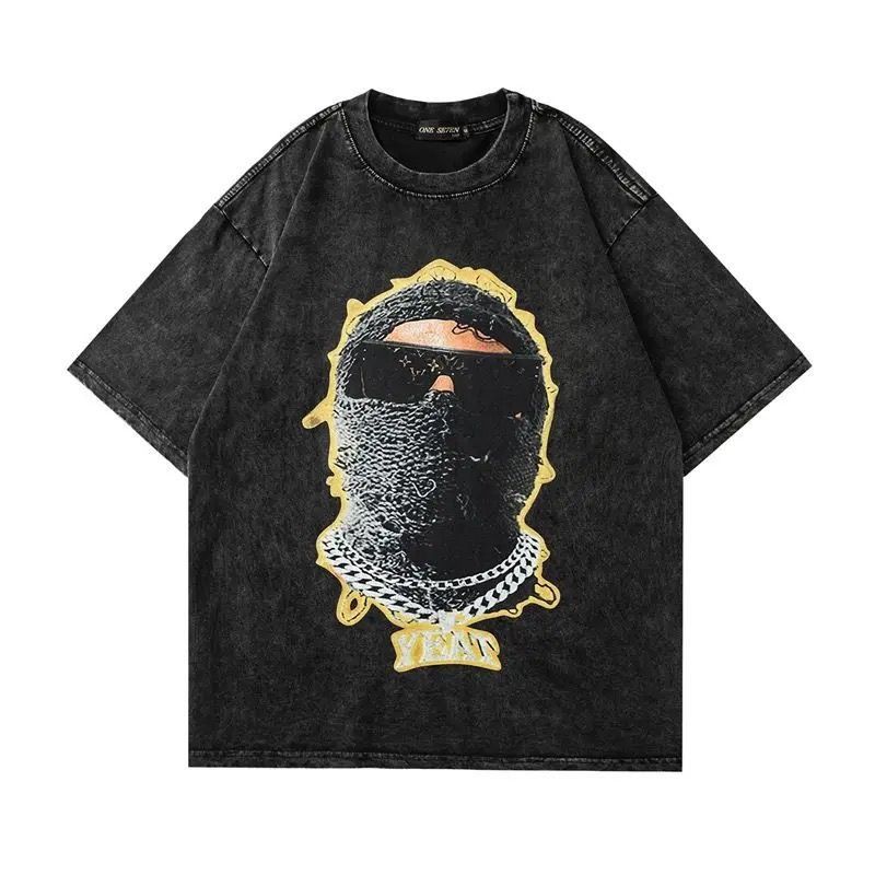 image of Vintage Summer Mask Short Sleeve Tshirt in Black, Men's (Size Large)