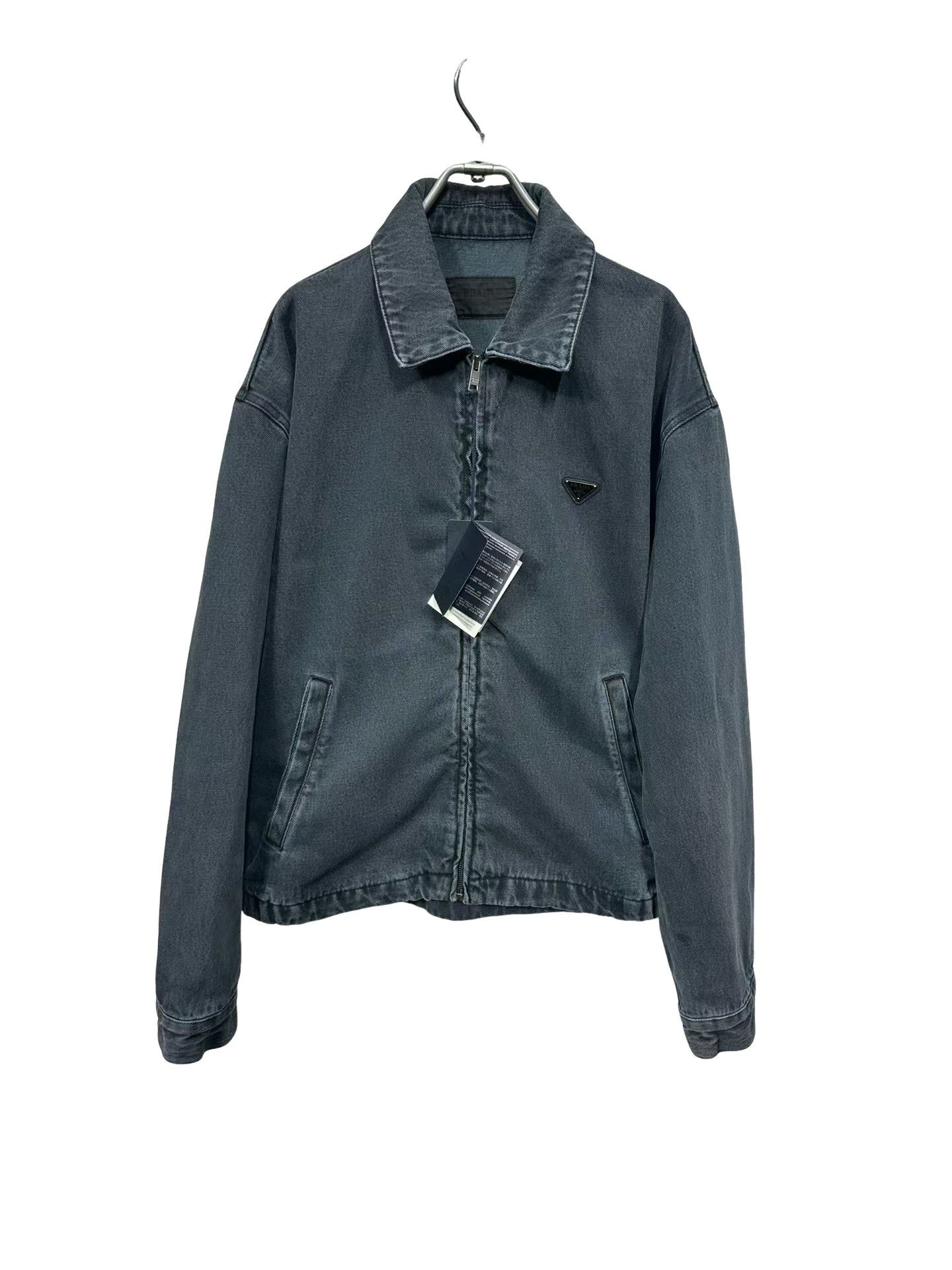 Prada Triangle Logo Denim Zip Jacket L