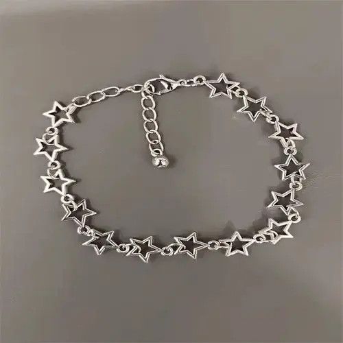 Jewelry Silver Color Grunge Stars Link bracelet Size ONE SIZE - 2 Thumbnail