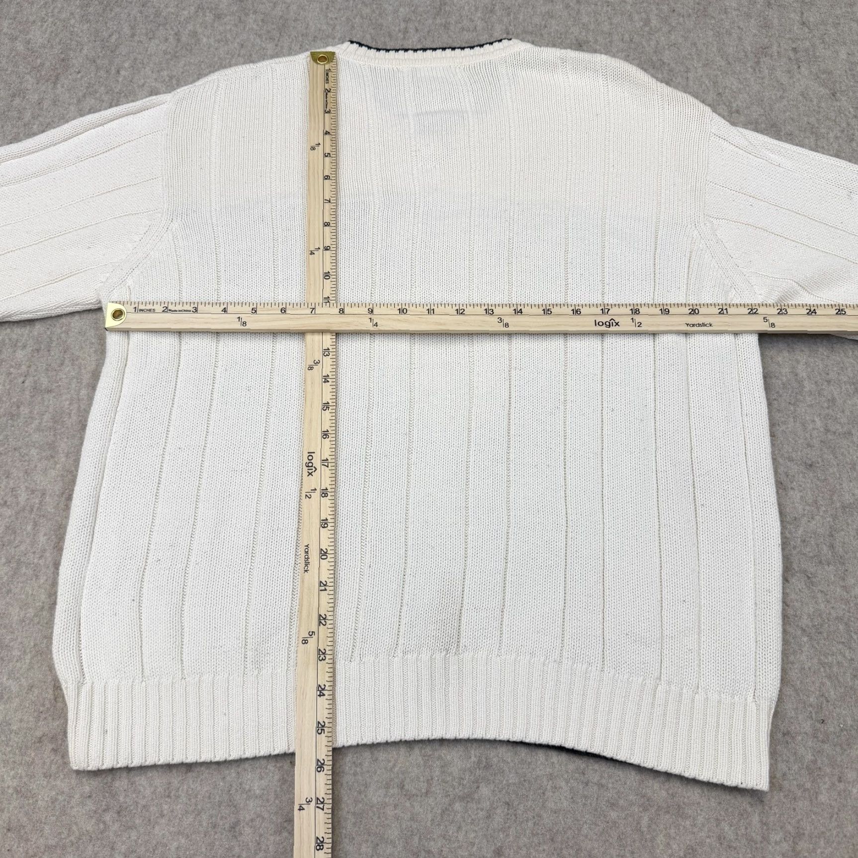 Geoffrey Beene VINTAGE Geoffrey Beene Sweater Mens Large White Navy Fair Isle Cotton V Neck Pullover Size US L / EU 52-54 / 3 - 7 Thumbnail